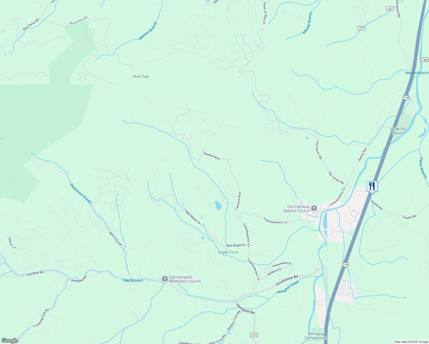 map of restaurants, bars, coffee shops, grocery stores, and more near 510 Forest Hill Road in Waynesville