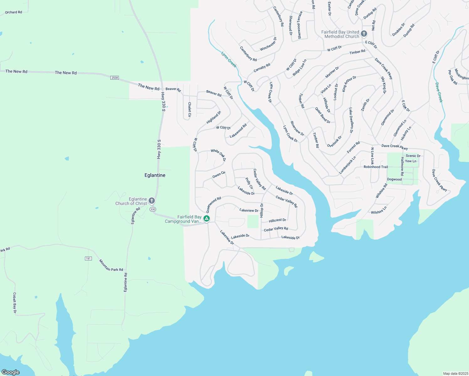 map of restaurants, bars, coffee shops, grocery stores, and more near 101 Owen Circle in Fairfield Bay