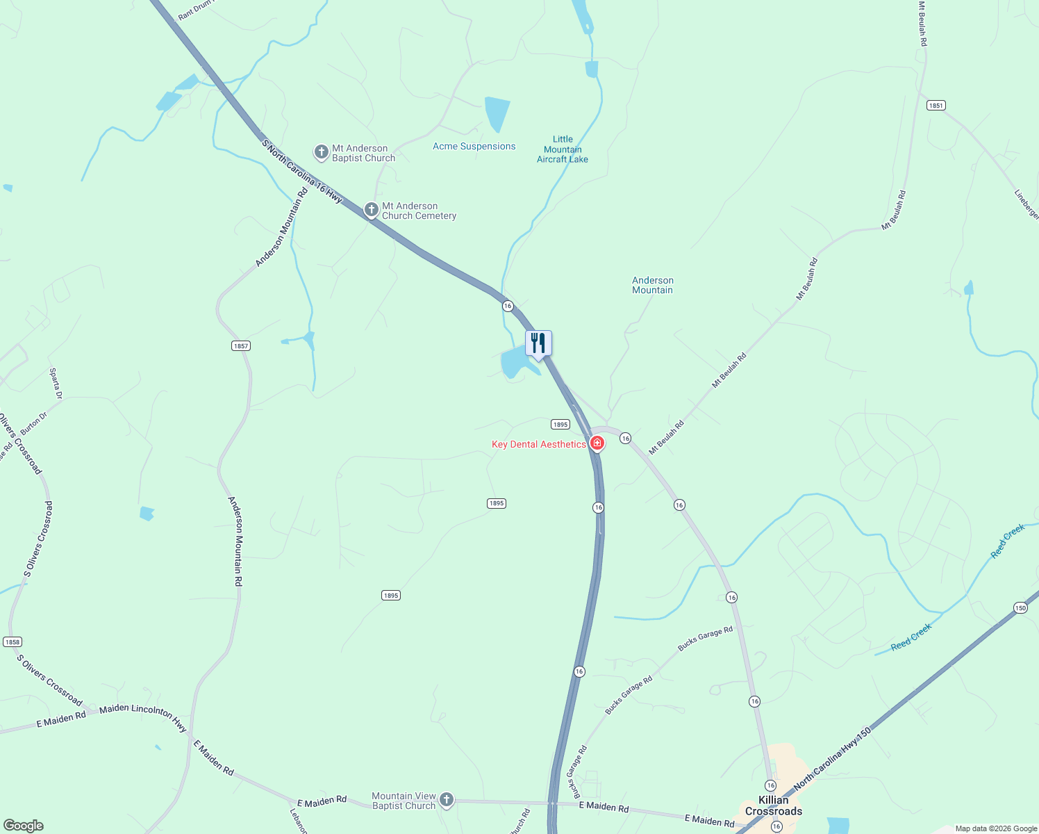 map of restaurants, bars, coffee shops, grocery stores, and more near 3977 Tower Road in Maiden