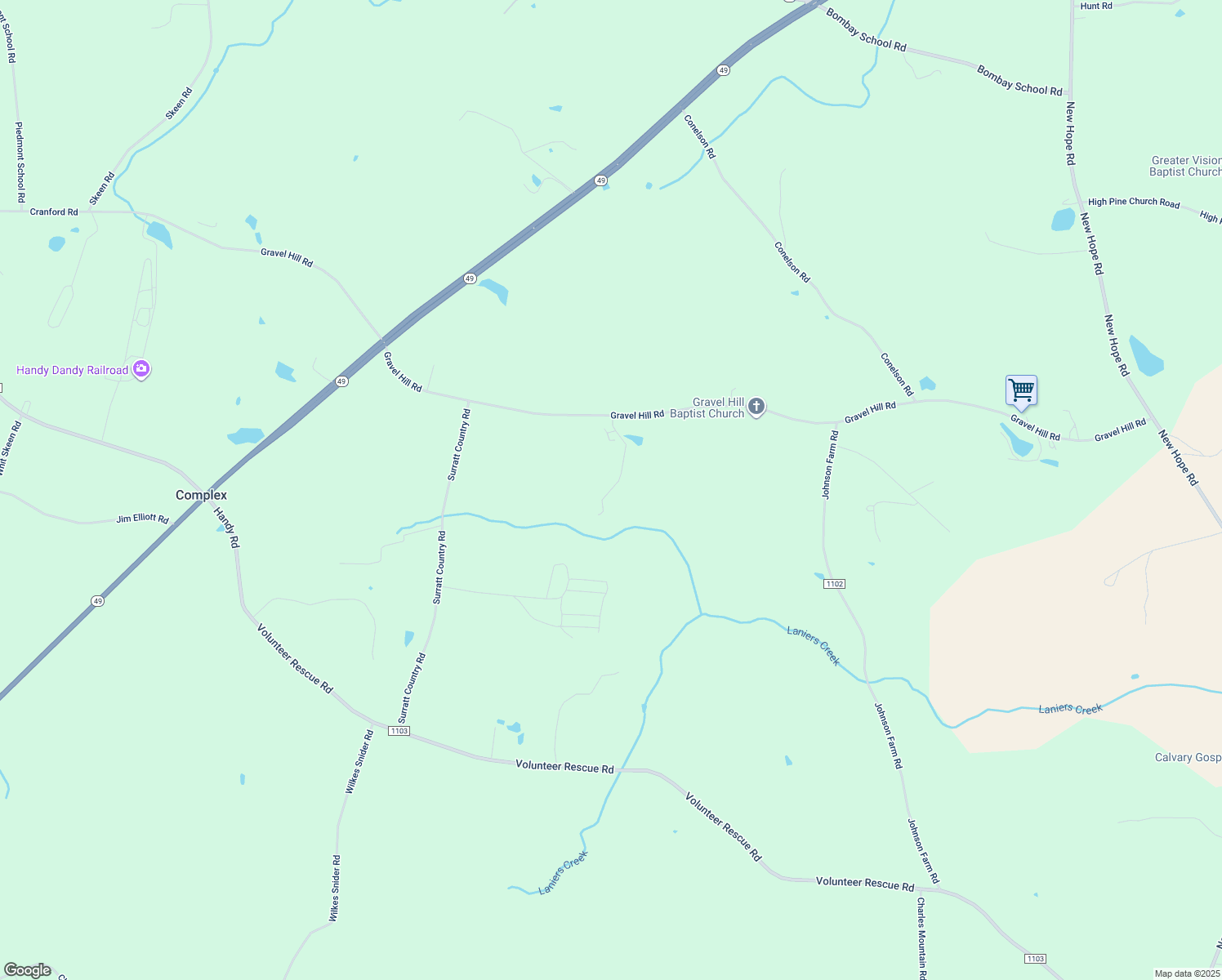 map of restaurants, bars, coffee shops, grocery stores, and more near 6951 Gravel Hill Road in Denton