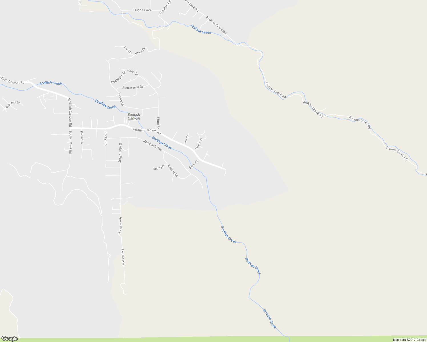 map of restaurants, bars, coffee shops, grocery stores, and more near 2740 Bodfish Canyon Road in Bodfish