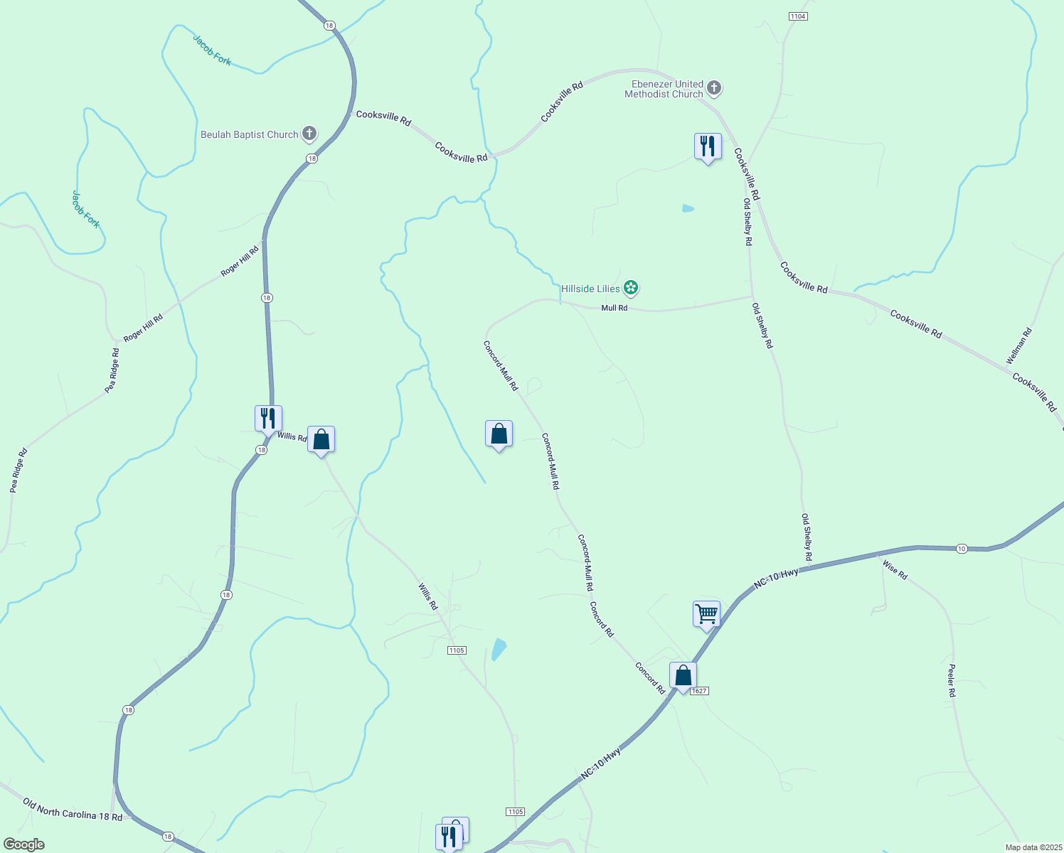 map of restaurants, bars, coffee shops, grocery stores, and more near 9280 Mull Road in Vale