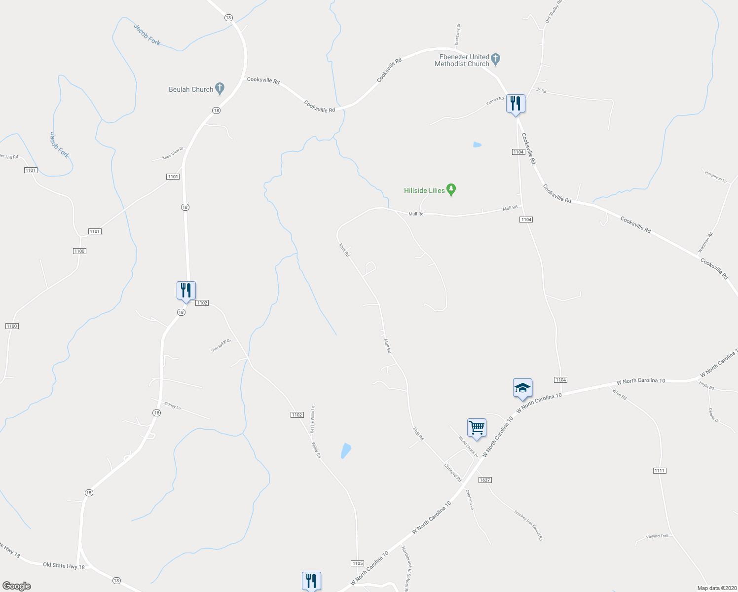 map of restaurants, bars, coffee shops, grocery stores, and more near 9280 Mull Road in Vale