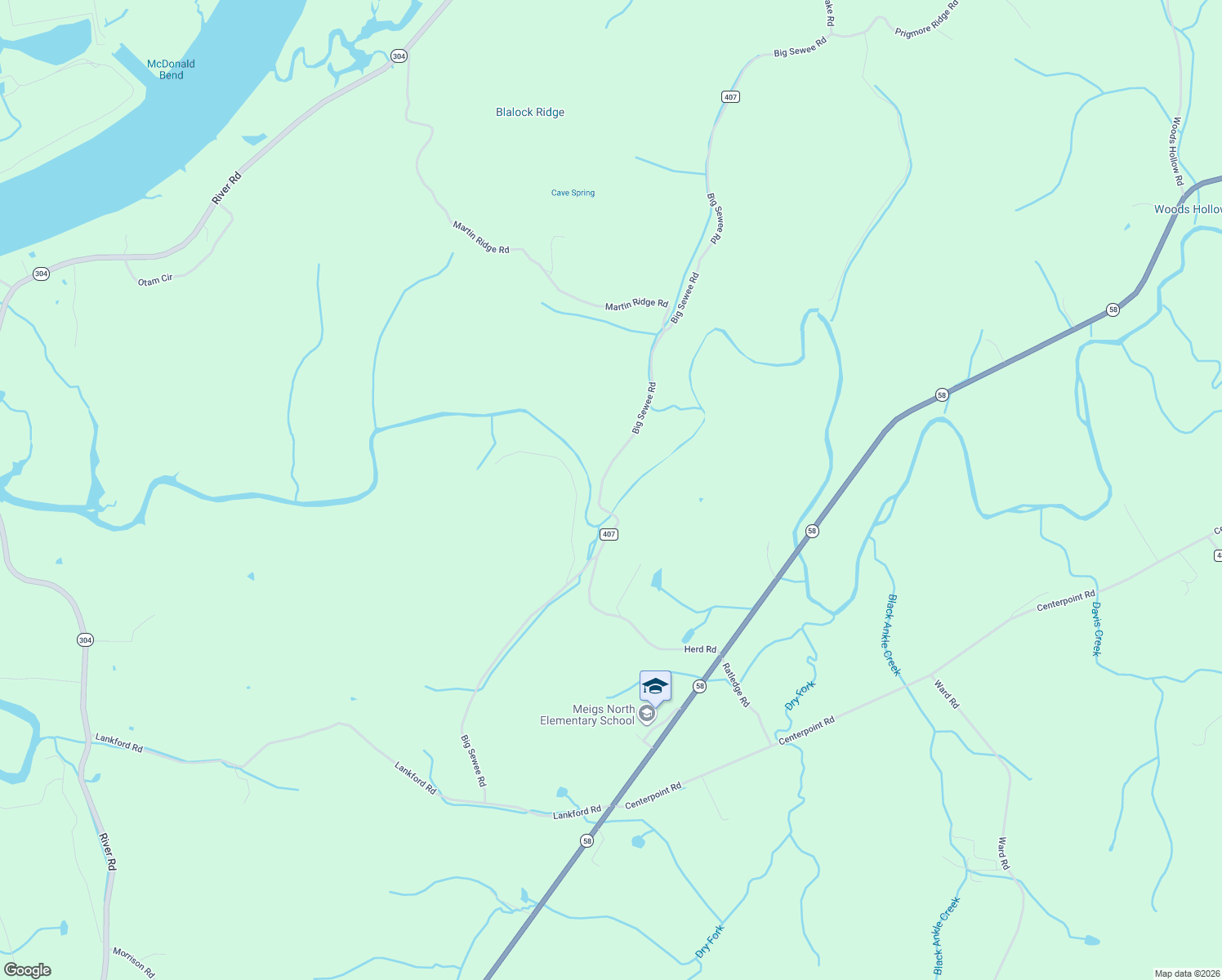 map of restaurants, bars, coffee shops, grocery stores, and more near County Road 407 in Decatur