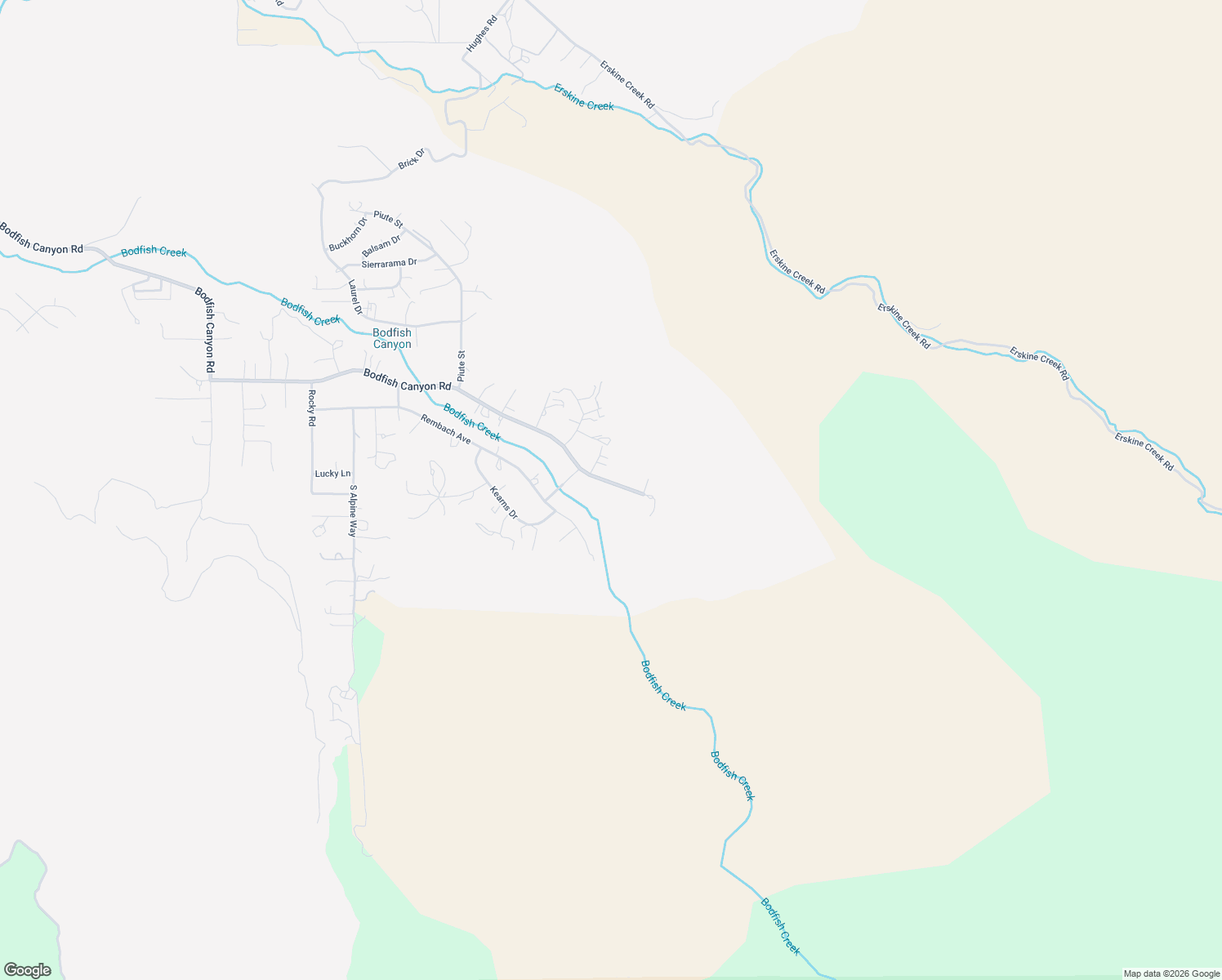 map of restaurants, bars, coffee shops, grocery stores, and more near 2740 Bodfish Canyon Road in Bodfish