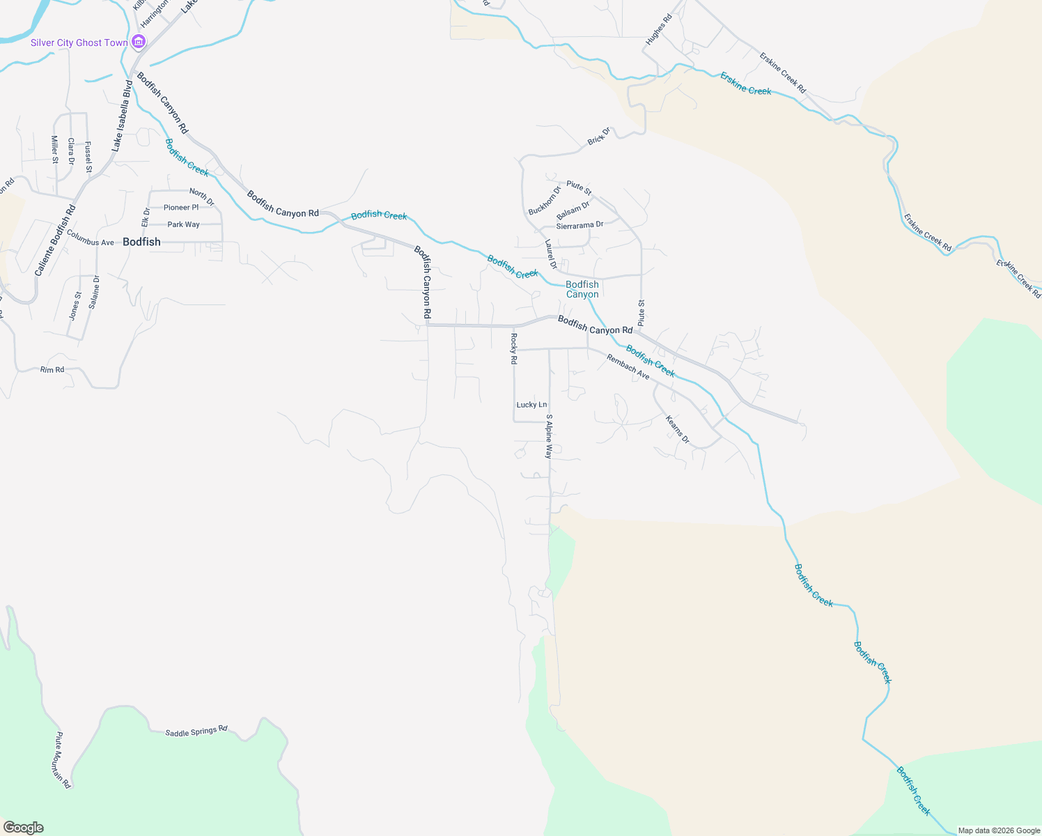 map of restaurants, bars, coffee shops, grocery stores, and more near 340 Rocky Road in Bodfish