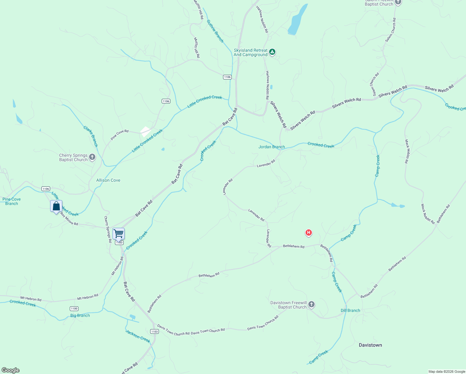 map of restaurants, bars, coffee shops, grocery stores, and more near 886 Lavender Road in Old Fort