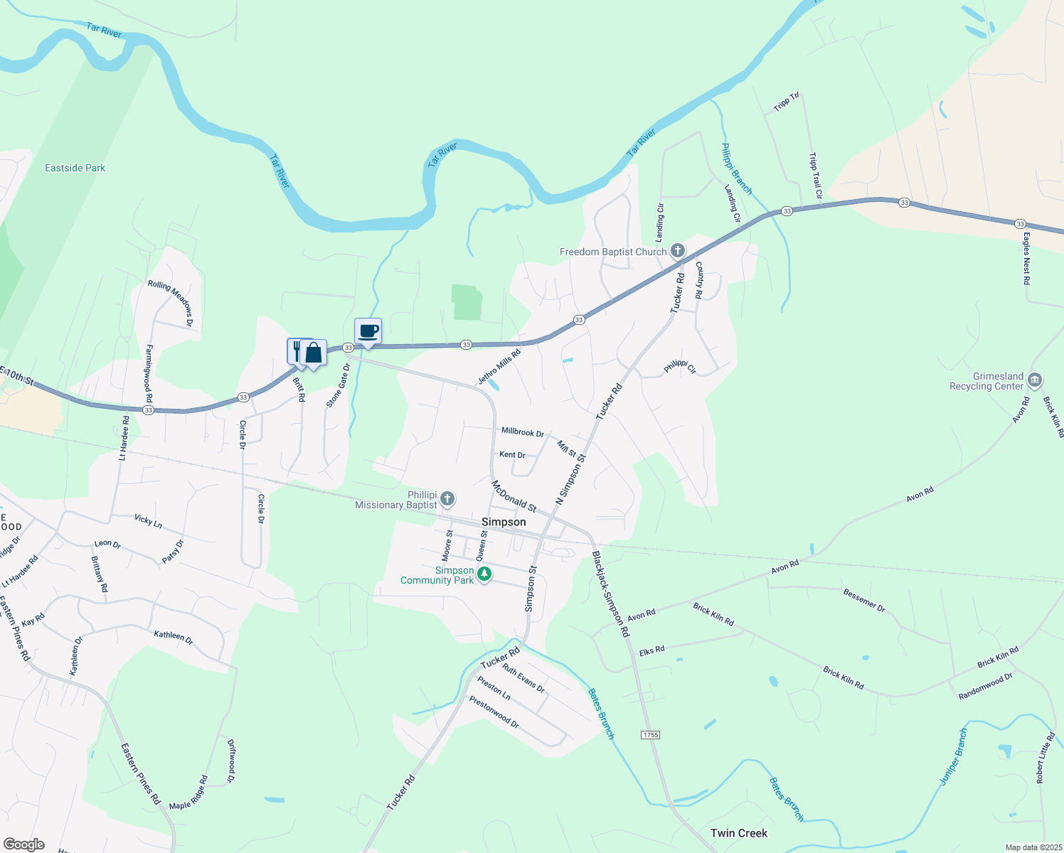 map of restaurants, bars, coffee shops, grocery stores, and more near 2753 Millbrook Drive in Greenville