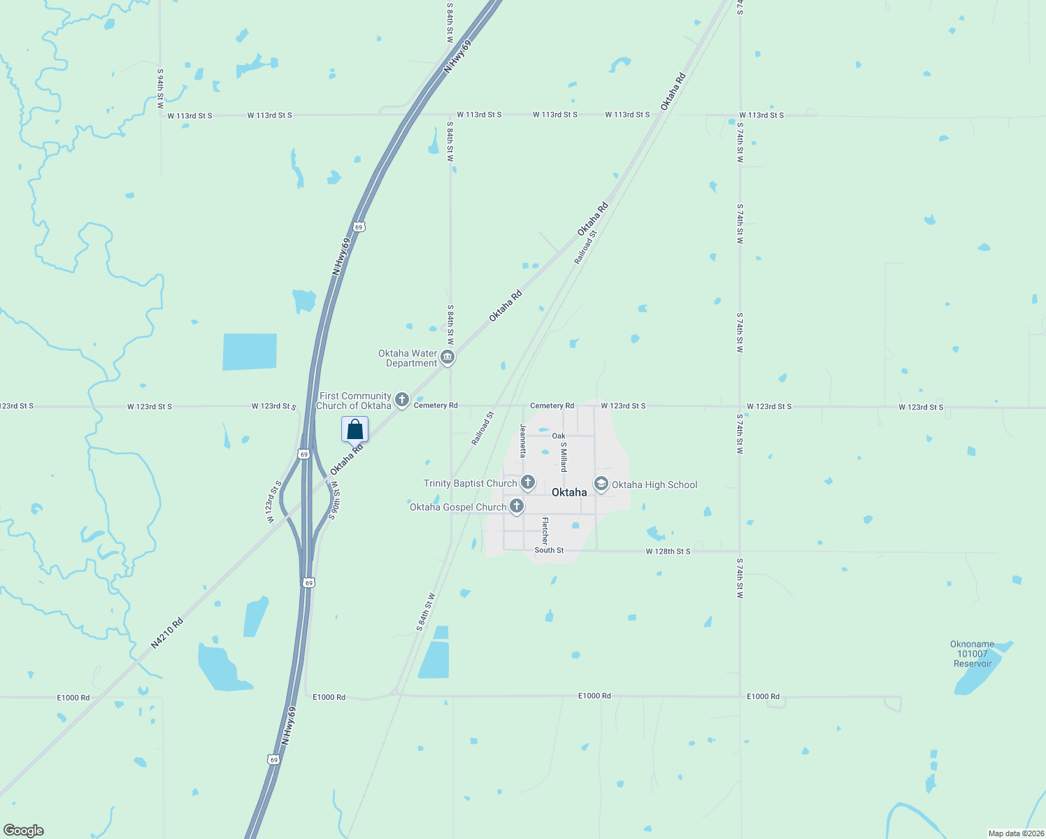 map of restaurants, bars, coffee shops, grocery stores, and more near 209 Jeannetta in Oktaha