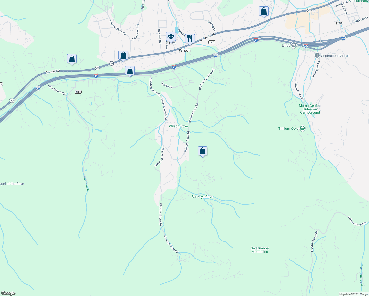 map of restaurants, bars, coffee shops, grocery stores, and more near 545 Buckeye Cove Rd in Swannanoa