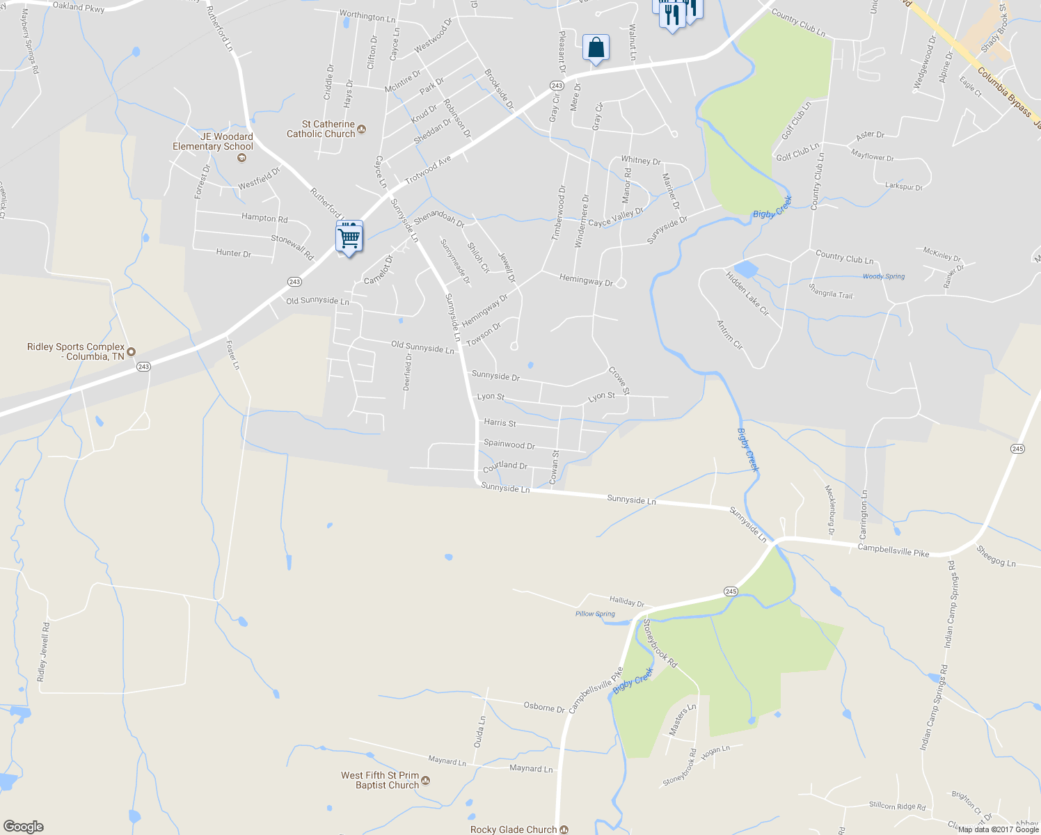 map of restaurants, bars, coffee shops, grocery stores, and more near 1426 Harris Street in Columbia