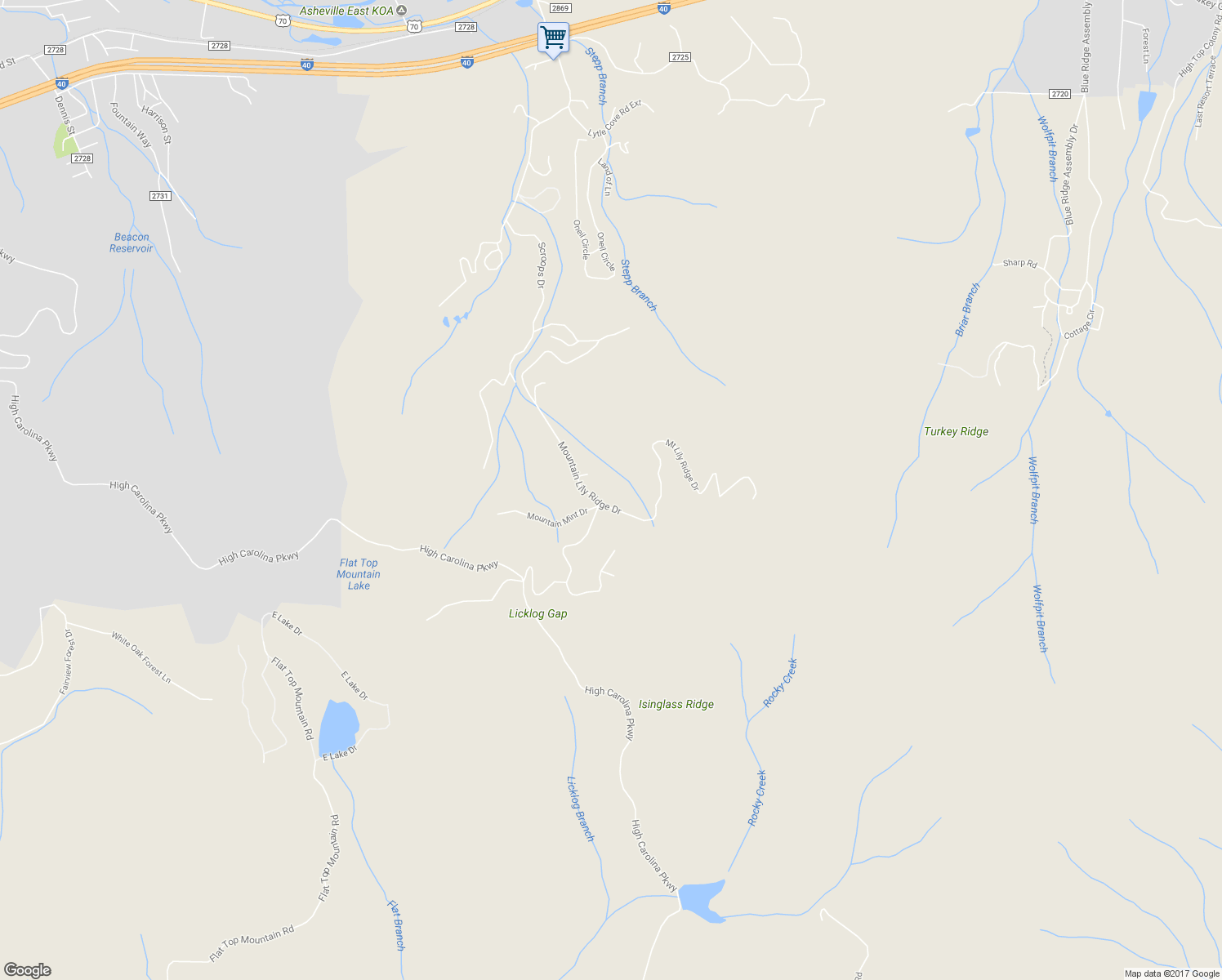 map of restaurants, bars, coffee shops, grocery stores, and more near 8 Edelweiss Lane in Swannanoa