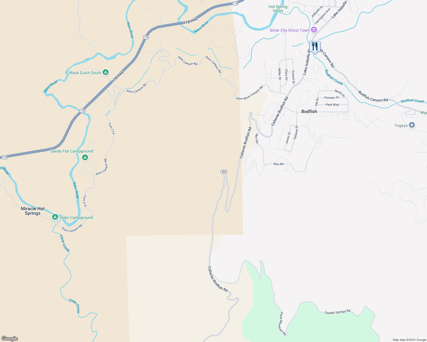 map of restaurants, bars, coffee shops, grocery stores, and more near 0 North Drive in Bodfish