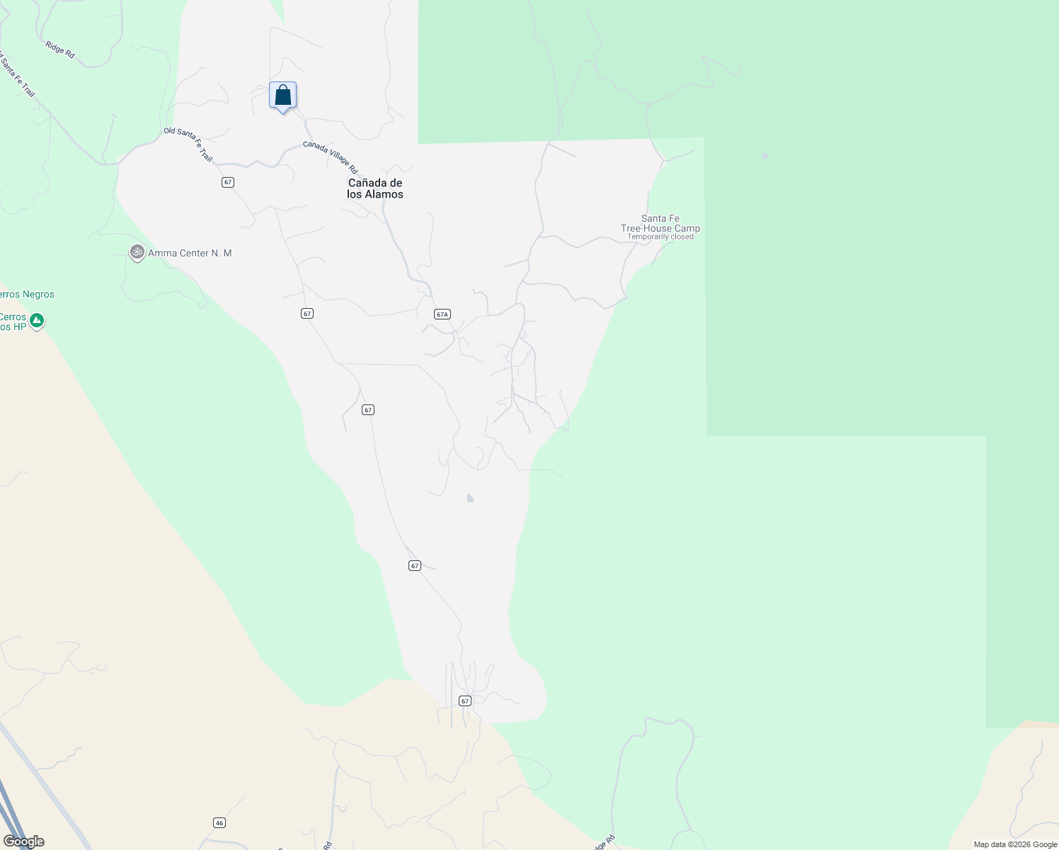 map of restaurants, bars, coffee shops, grocery stores, and more near 3 Corrales Trail in Santa Fe
