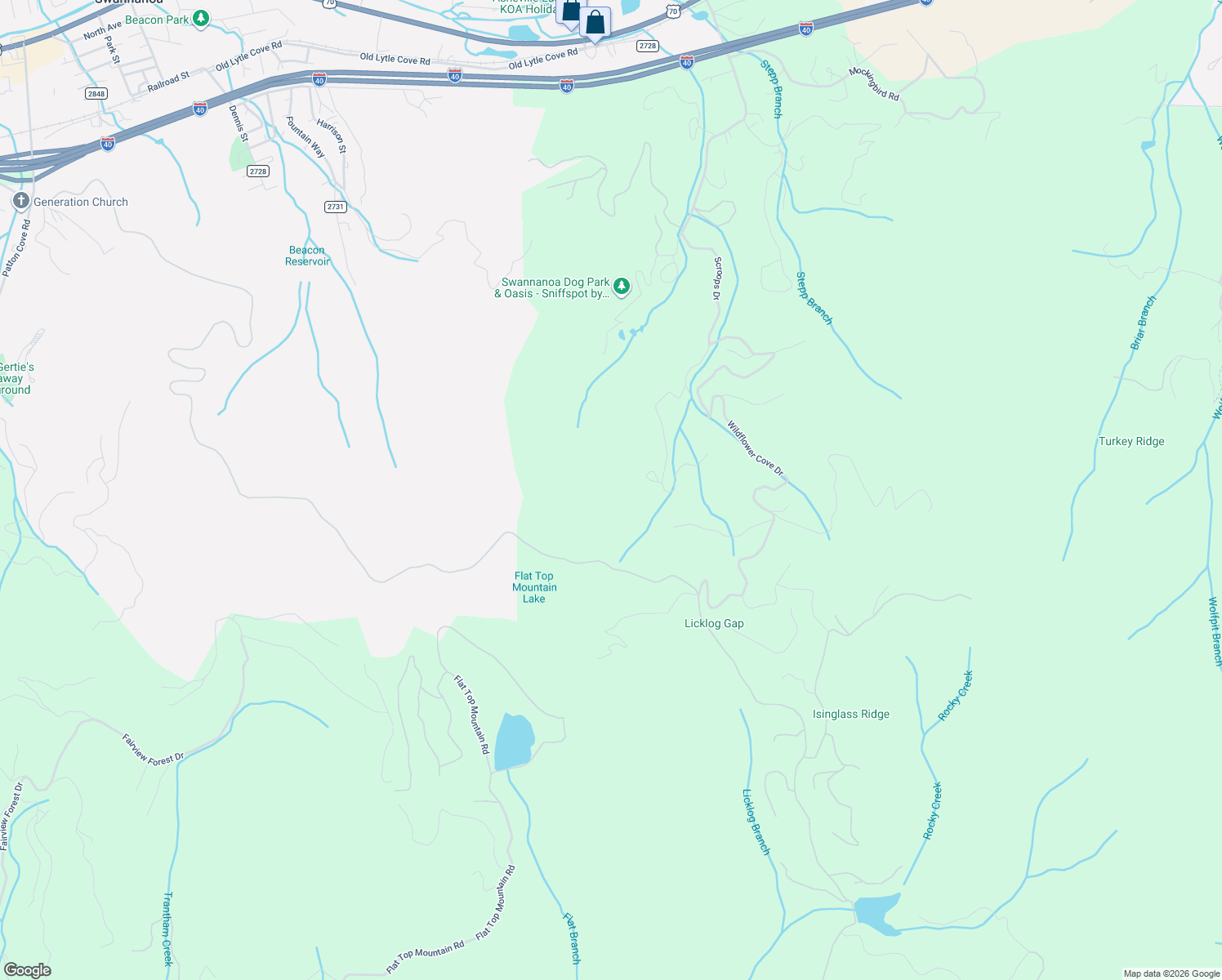 map of restaurants, bars, coffee shops, grocery stores, and more near 99999 Lady Slipper Trail in Swannanoa
