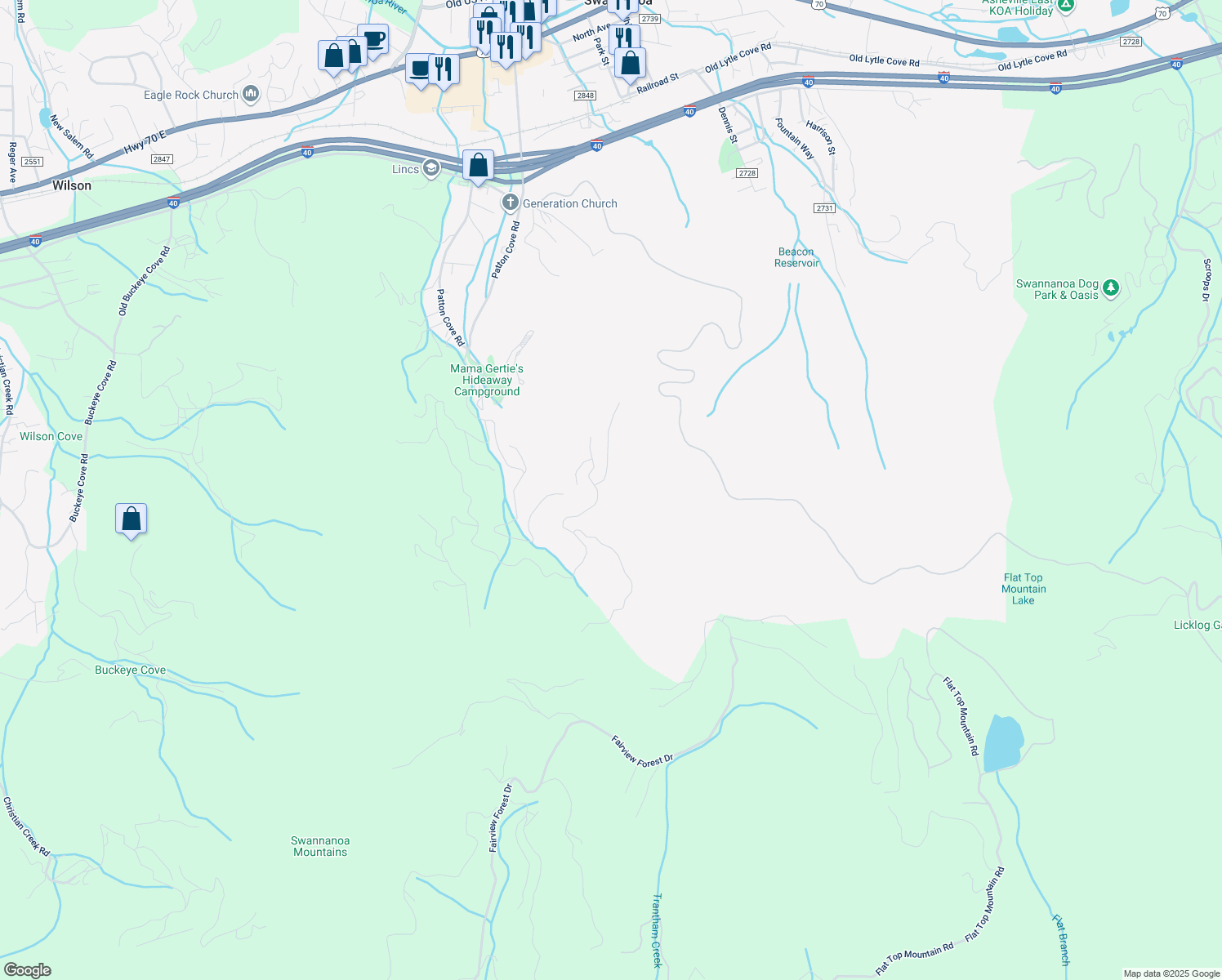 map of restaurants, bars, coffee shops, grocery stores, and more near 391 High Hickory Trail in Swannanoa