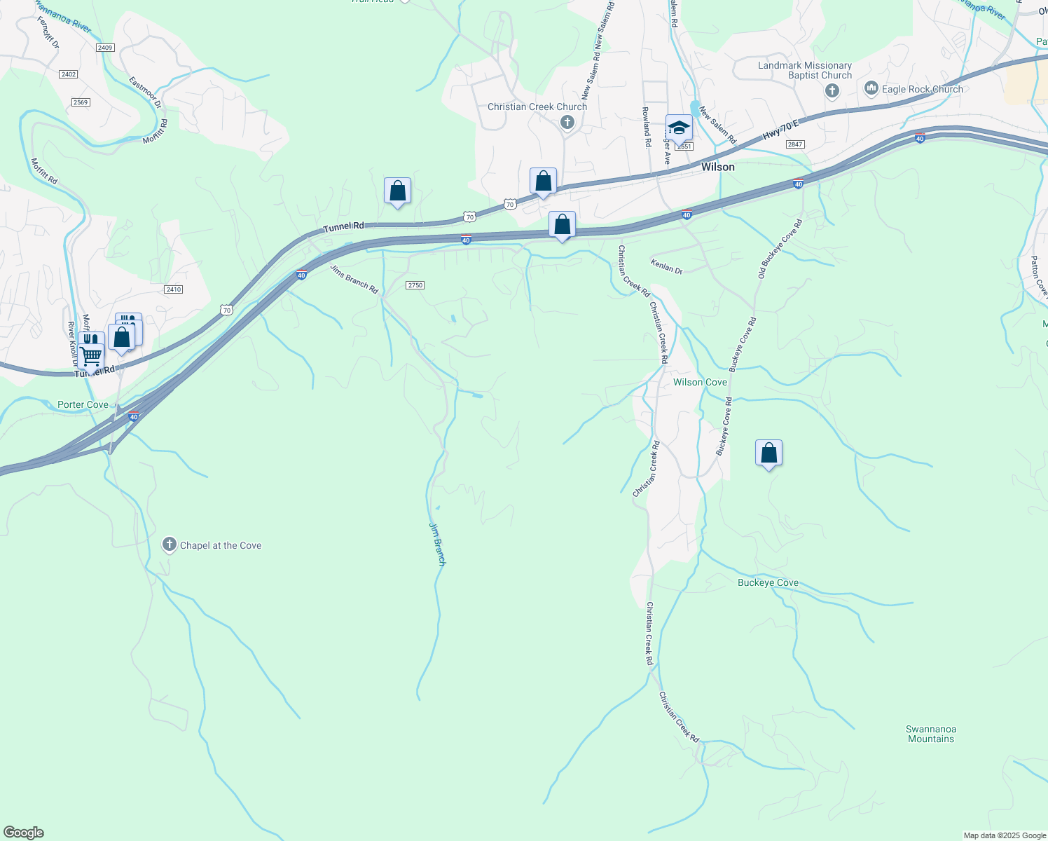 map of restaurants, bars, coffee shops, grocery stores, and more near 128 Dalya Road in Swannanoa