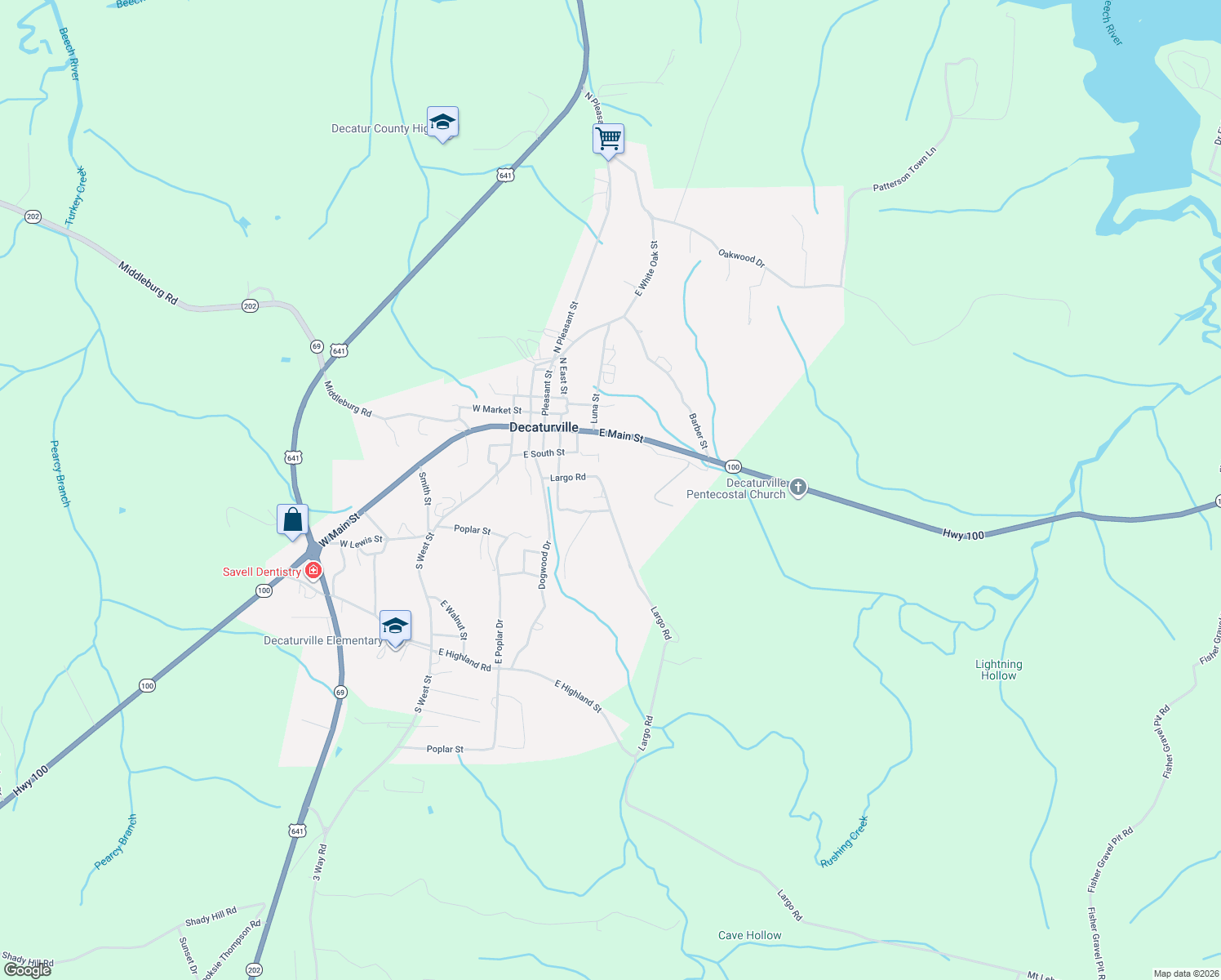 map of restaurants, bars, coffee shops, grocery stores, and more near 209 Largo Road in Decaturville