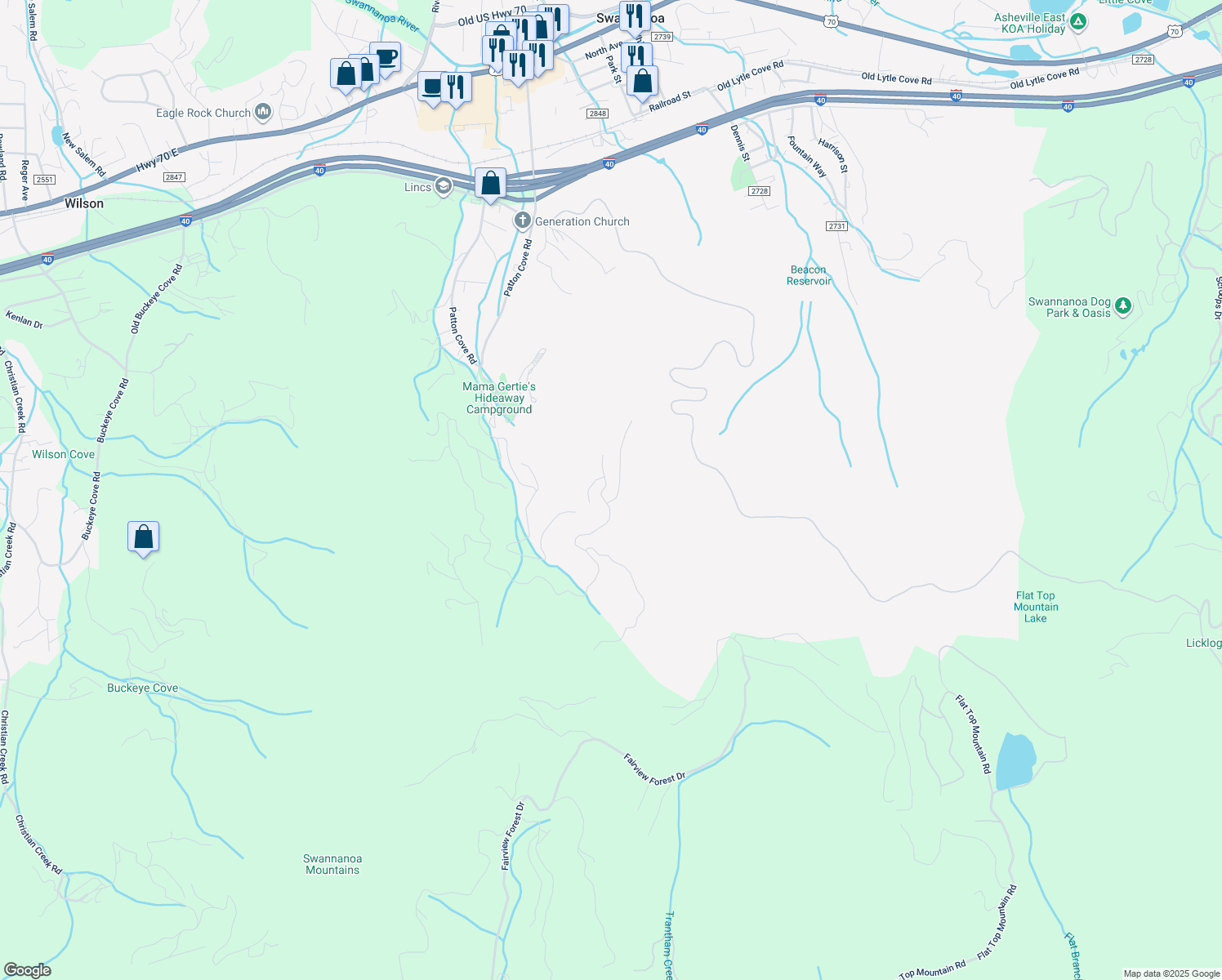 map of restaurants, bars, coffee shops, grocery stores, and more near 391 High Hickory Trail in Swannanoa