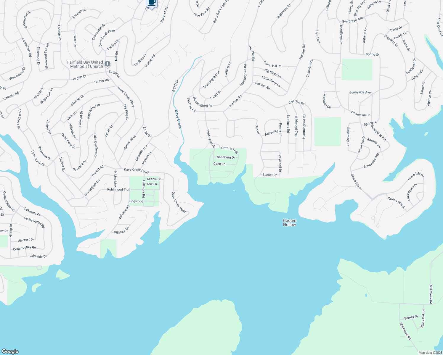 map of restaurants, bars, coffee shops, grocery stores, and more near 126 Lake Shore Drive in Fairfield Bay