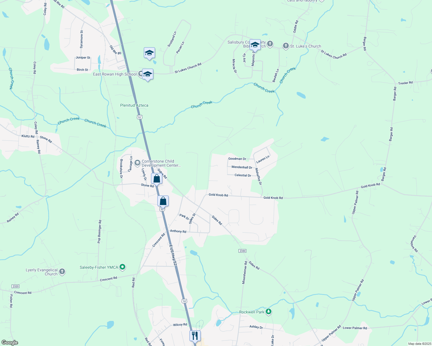 map of restaurants, bars, coffee shops, grocery stores, and more near 275 Luther Barger Road in Salisbury