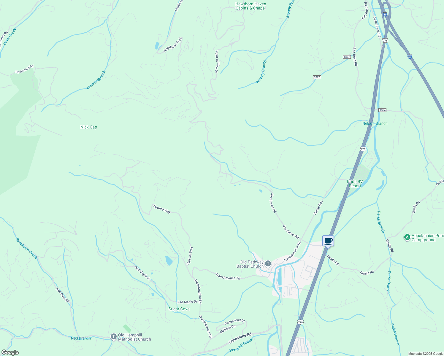 map of restaurants, bars, coffee shops, grocery stores, and more near 162 Lookout Lane in Waynesville