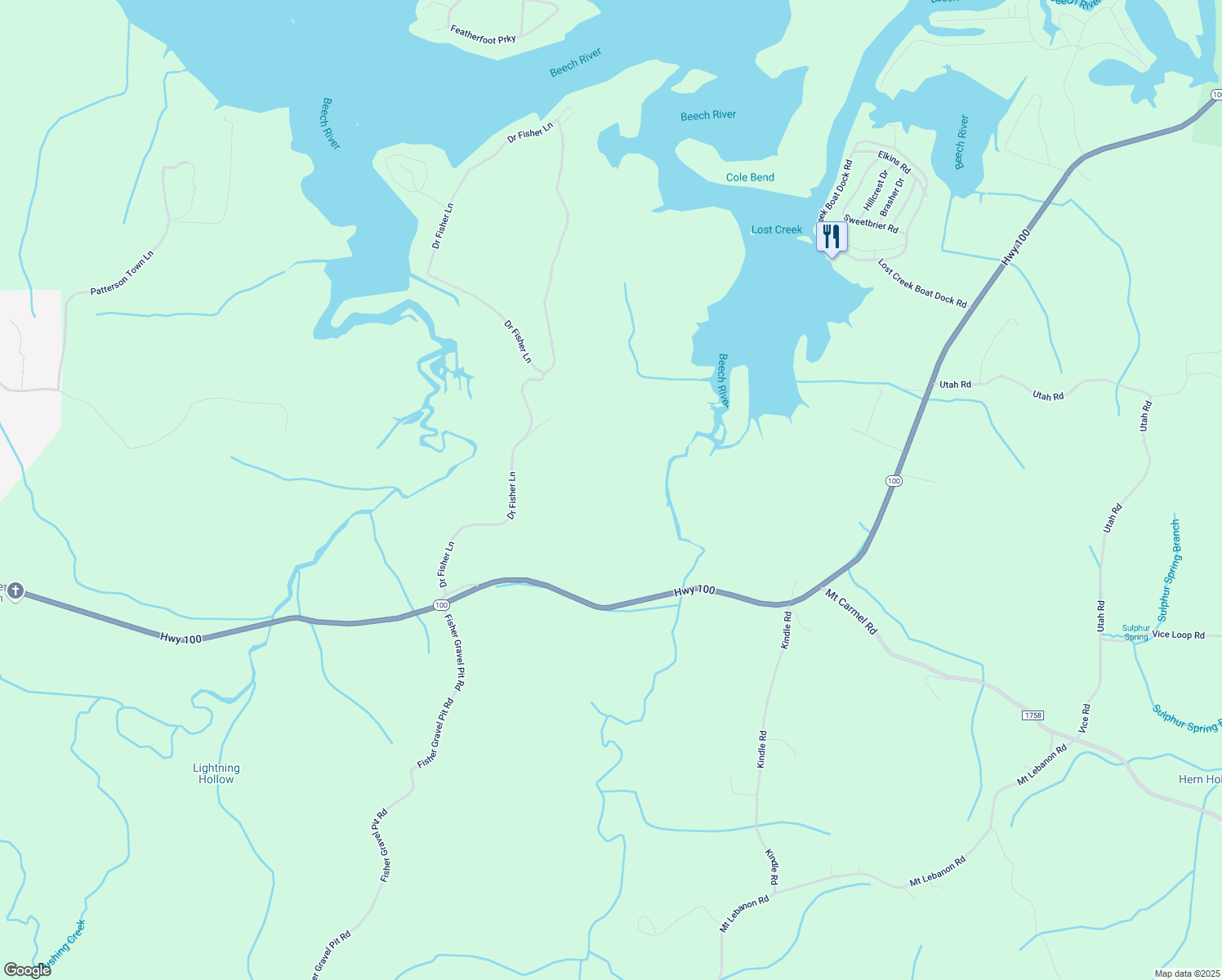 map of restaurants, bars, coffee shops, grocery stores, and more near 532 Lost Creek Farms Ln in Decaturville