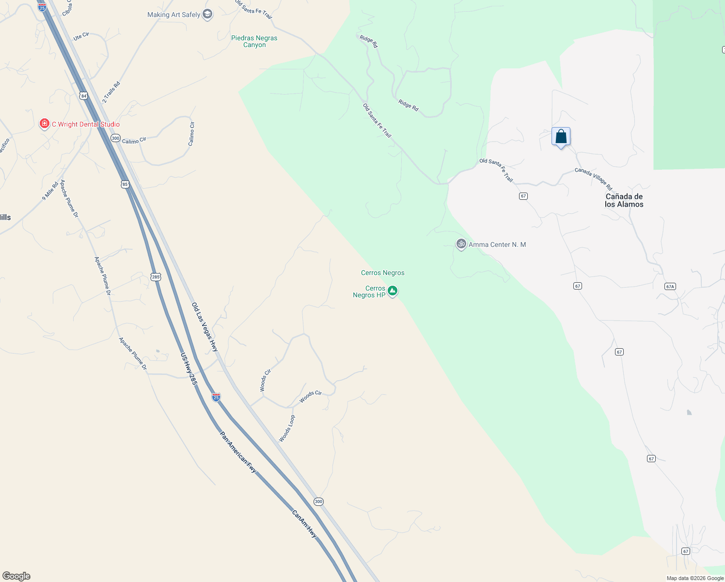 map of restaurants, bars, coffee shops, grocery stores, and more near 36 Stacy Road in Santa Fe
