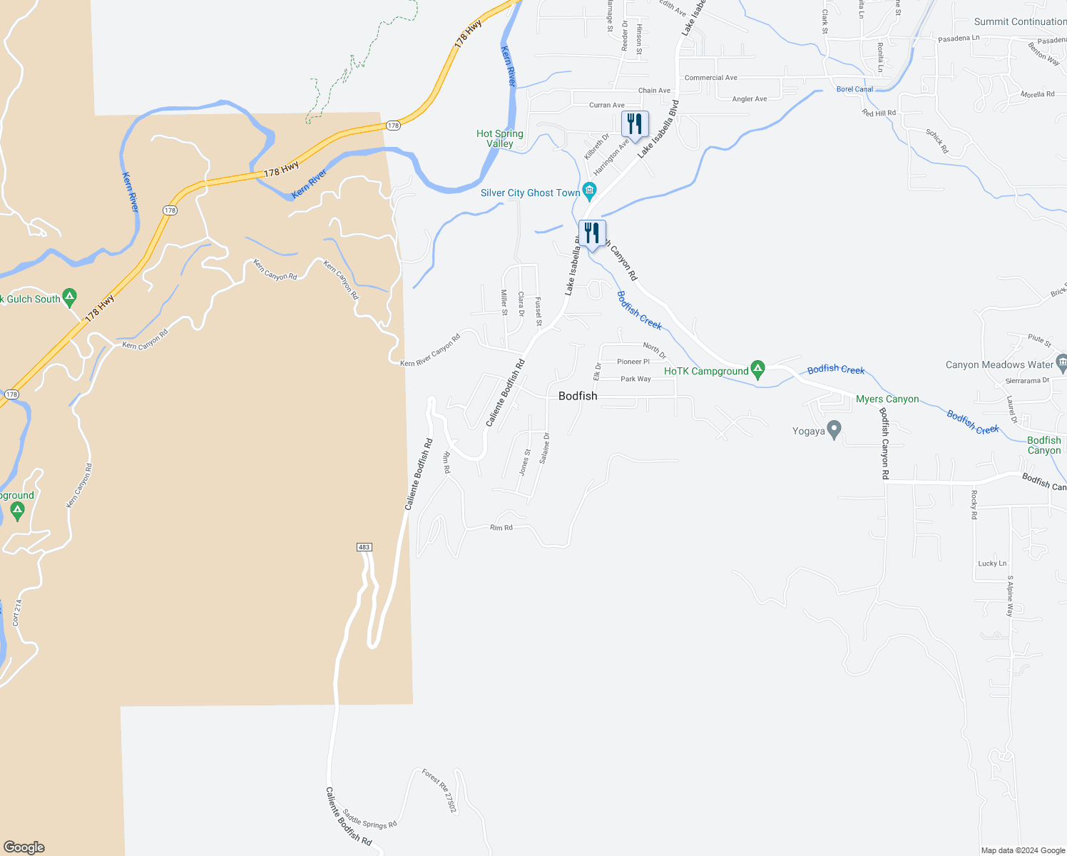 map of restaurants, bars, coffee shops, grocery stores, and more near 25 Jones Street in Bodfish