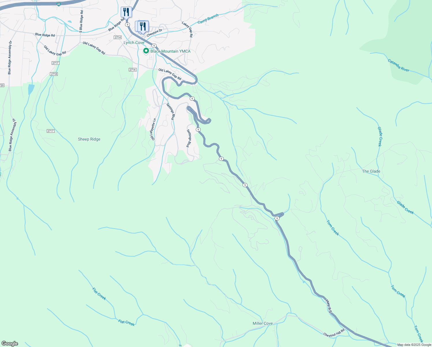 map of restaurants, bars, coffee shops, grocery stores, and more near Trillium Lane in Black Mountain