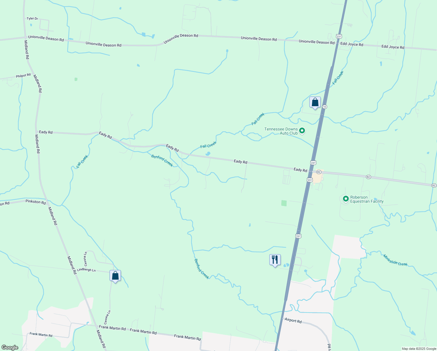 map of restaurants, bars, coffee shops, grocery stores, and more near 181 Eady Rd in Shelbyville