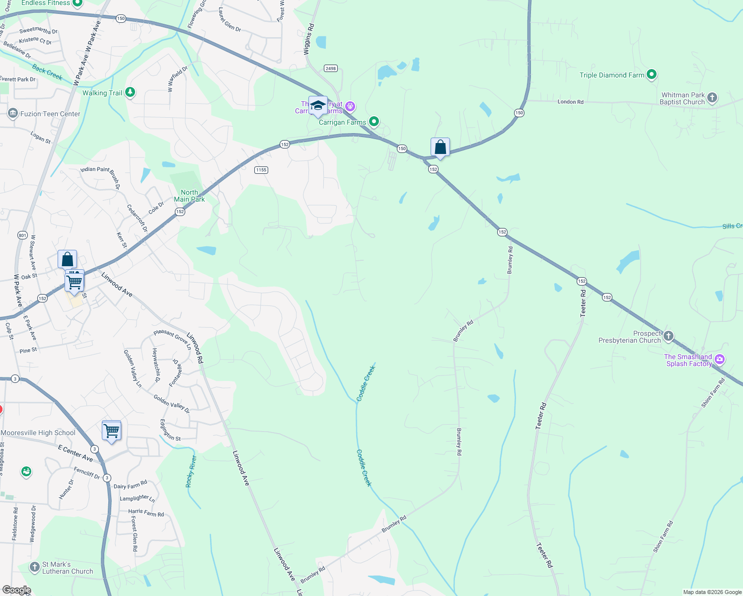 map of restaurants, bars, coffee shops, grocery stores, and more near 299 Alexander Acres Road in Mooresville