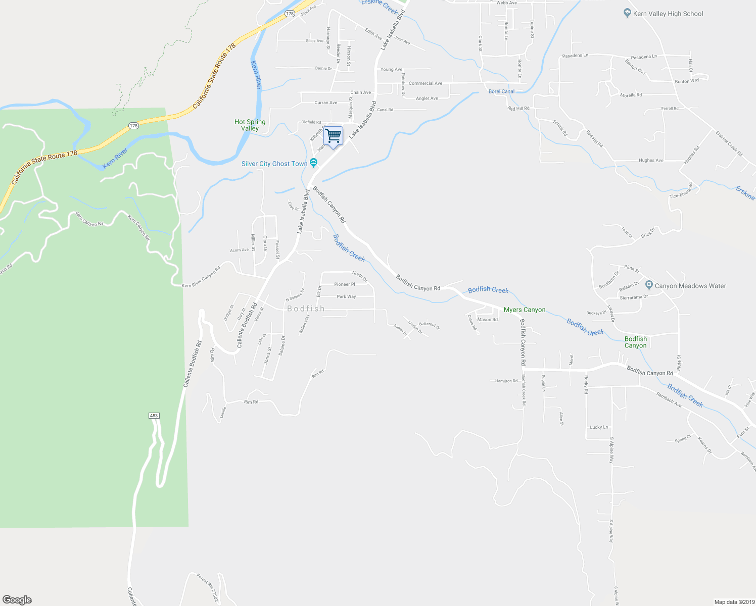 map of restaurants, bars, coffee shops, grocery stores, and more near 513 North Drive in Bodfish