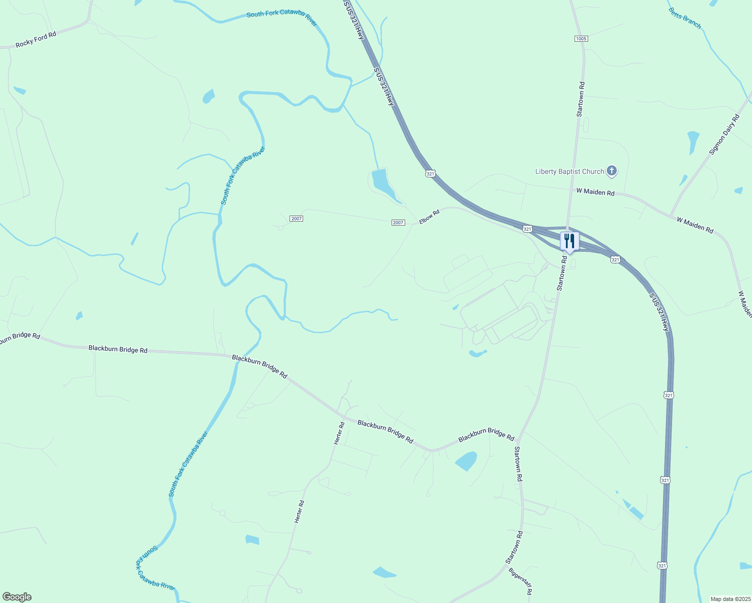 map of restaurants, bars, coffee shops, grocery stores, and more near 3594 Peyton Frye Road in Newton