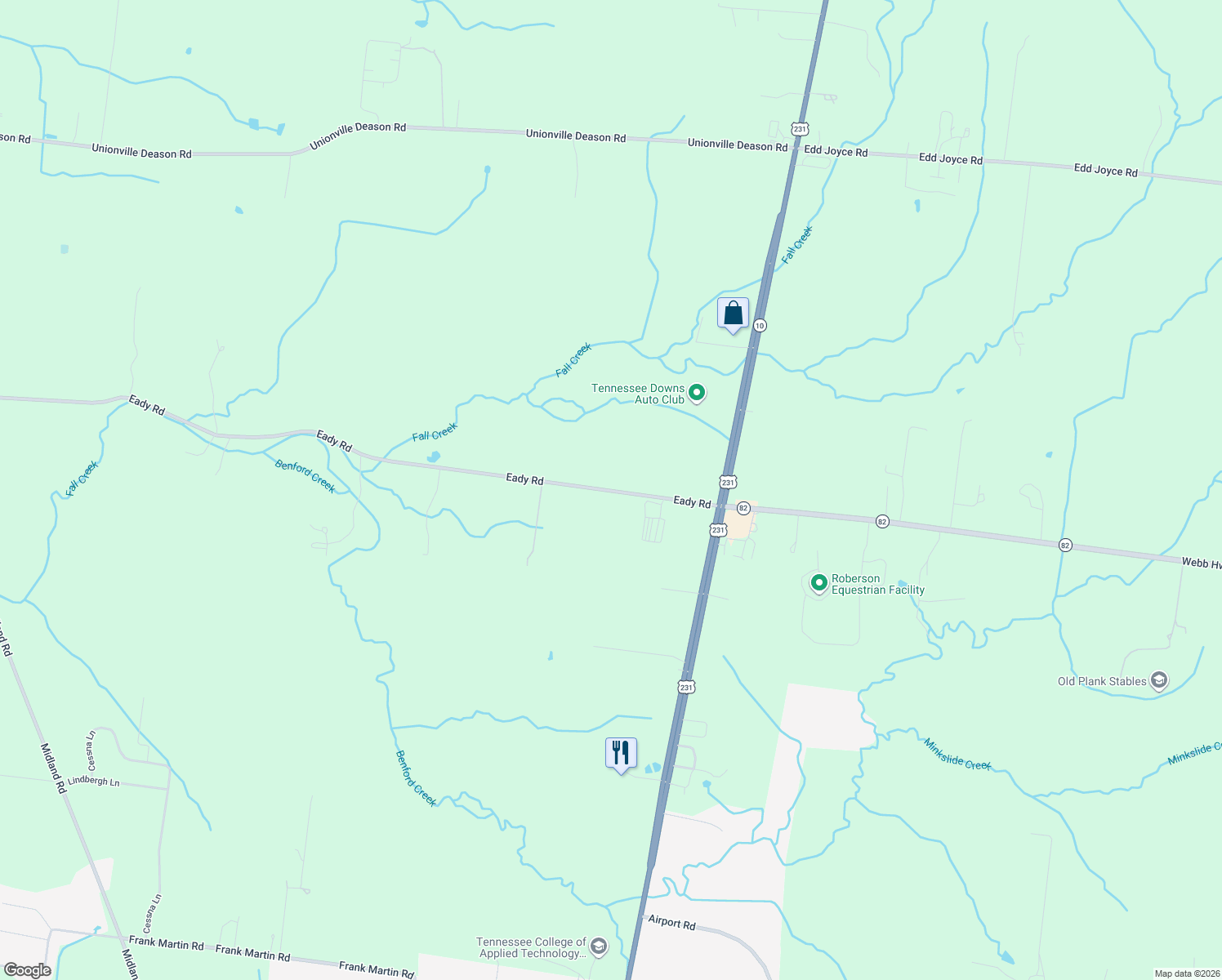 map of restaurants, bars, coffee shops, grocery stores, and more near 153 Eady Rd in Shelbyville