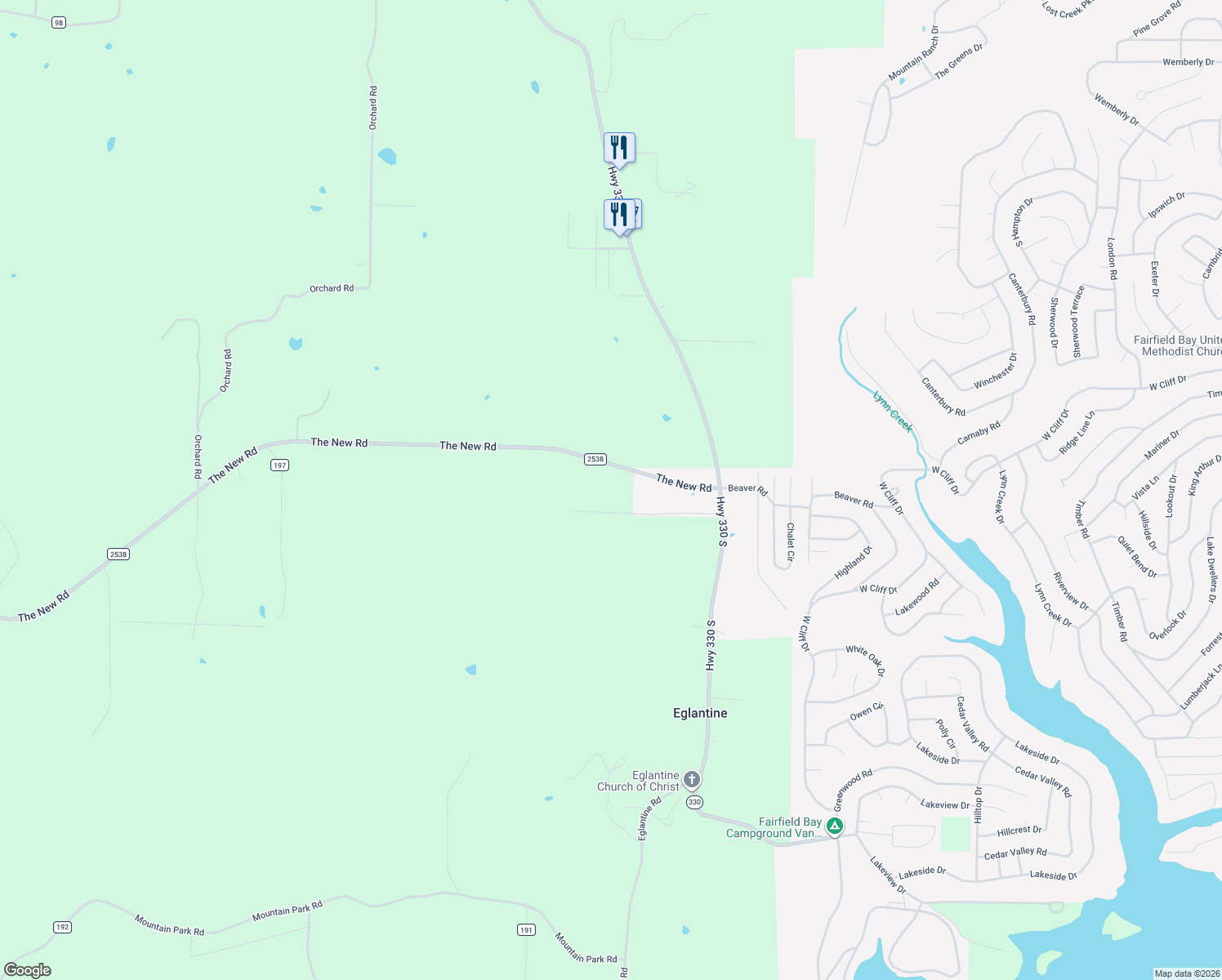 map of restaurants, bars, coffee shops, grocery stores, and more near 296 Garner Bradford Lane in Shirley