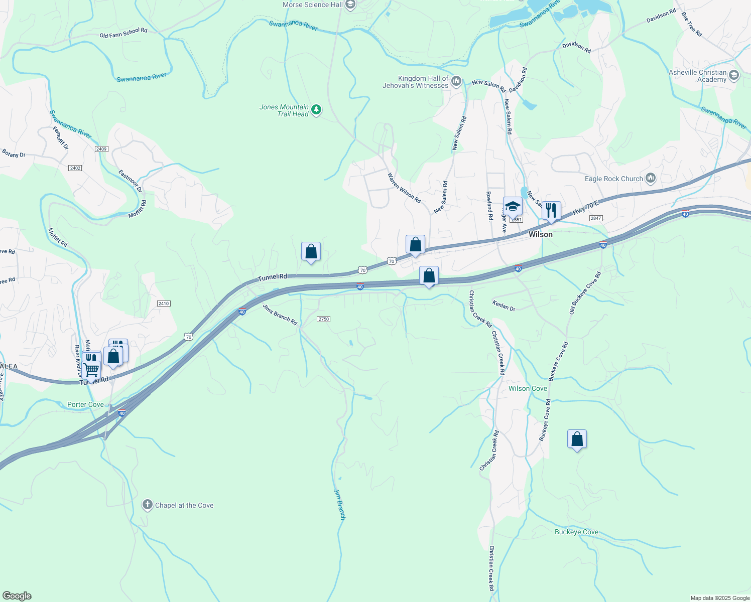 map of restaurants, bars, coffee shops, grocery stores, and more near 35 Sleepy Hollow Lane in Swannanoa
