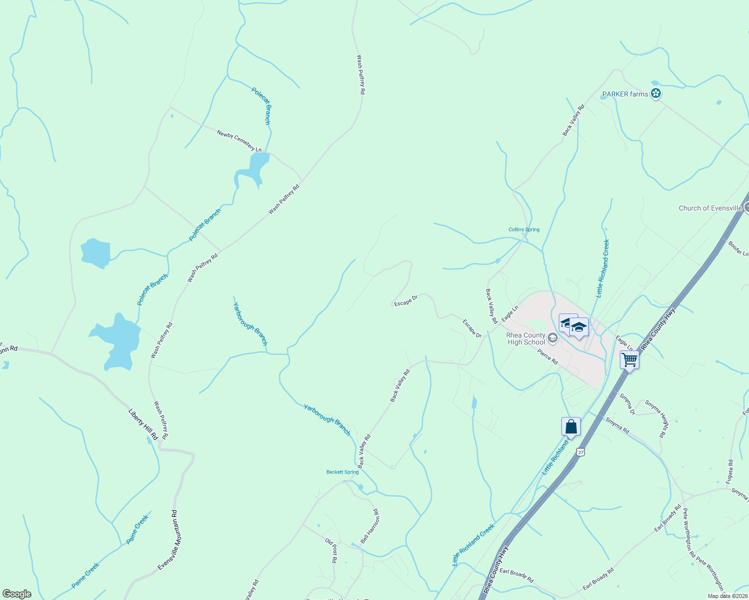 map of restaurants, bars, coffee shops, grocery stores, and more near in Evensville