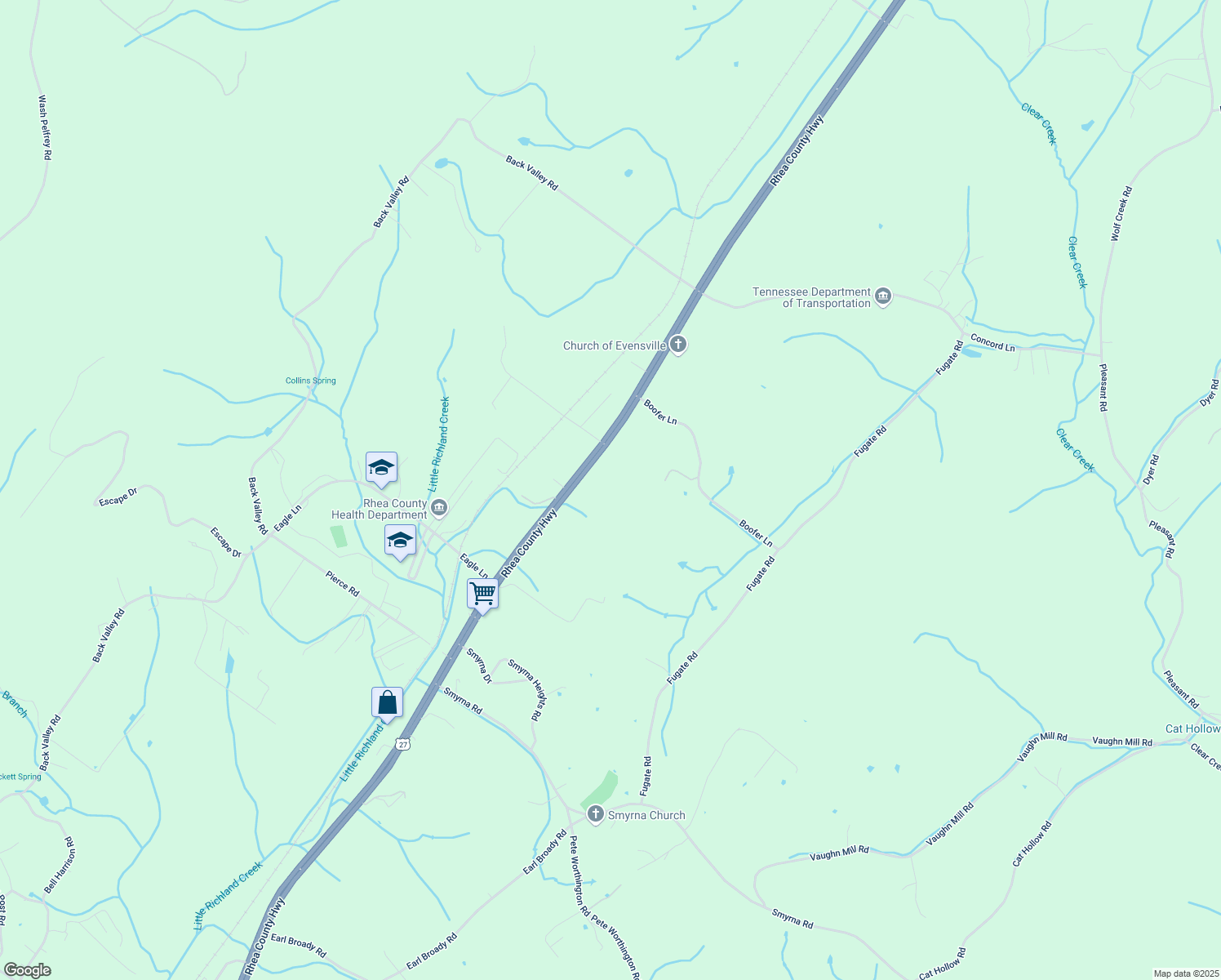 map of restaurants, bars, coffee shops, grocery stores, and more near 14540 Rhea County Hwy in Rhea