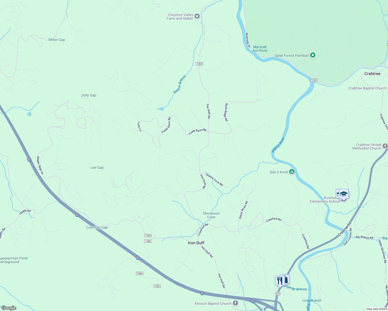 map of restaurants, bars, coffee shops, grocery stores, and more near 65 Cansadie Top Road in Waynesville