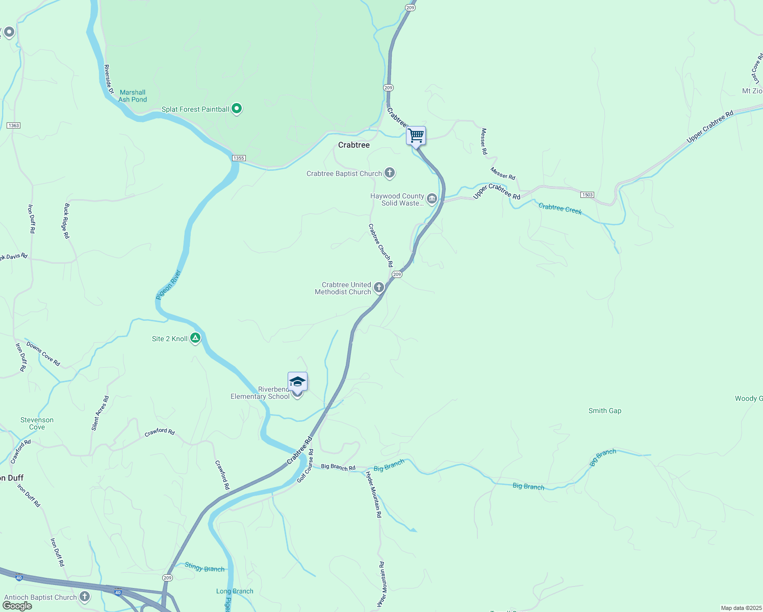 map of restaurants, bars, coffee shops, grocery stores, and more near 5358 Crabtree Road in Clyde