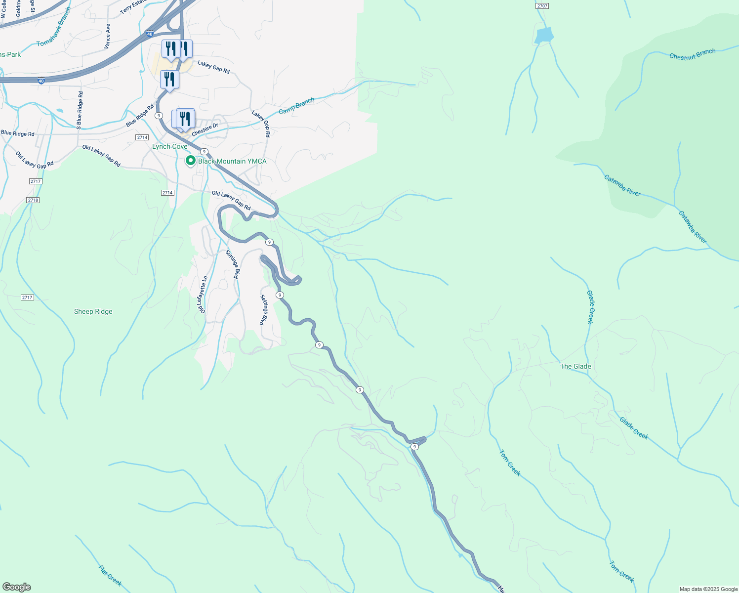 map of restaurants, bars, coffee shops, grocery stores, and more near 200 Tessie Lane in Black Mountain