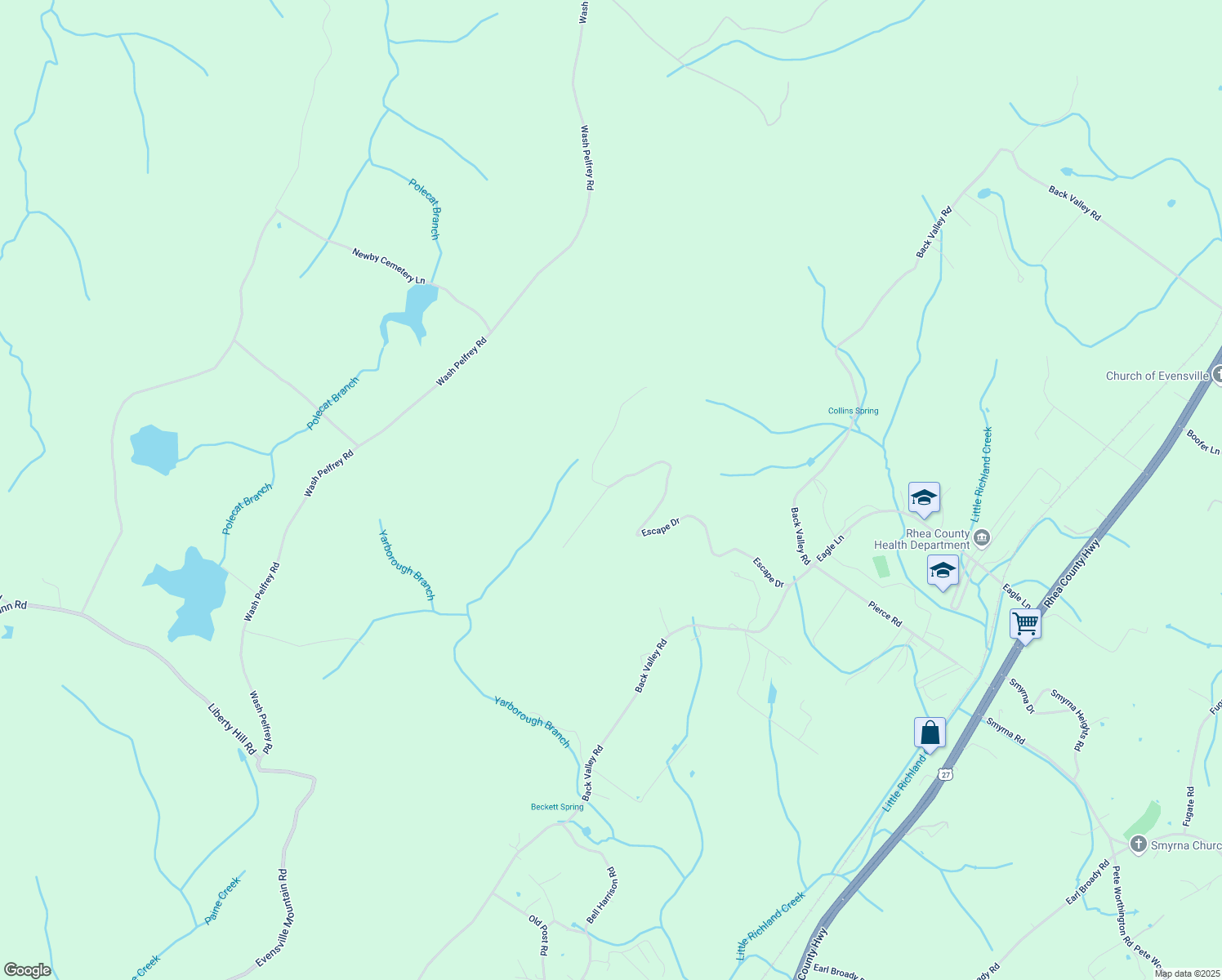 map of restaurants, bars, coffee shops, grocery stores, and more near 145 DuckWood Lane in Evensville