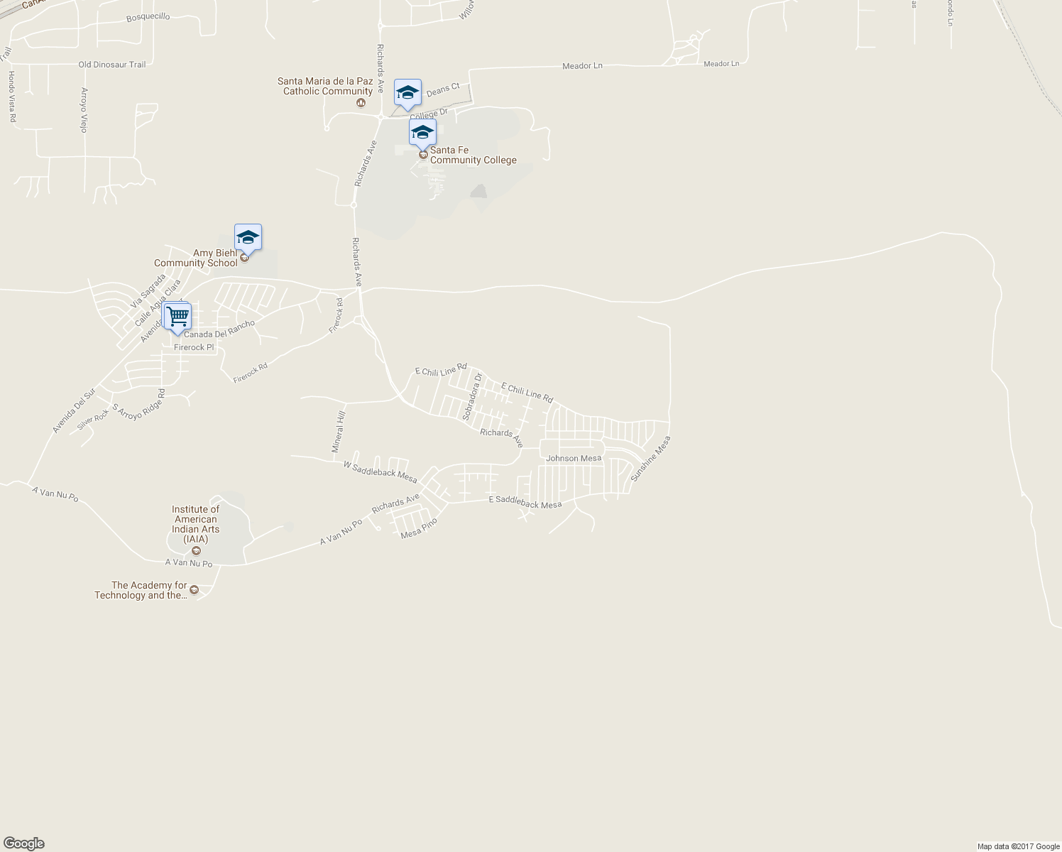 map of restaurants, bars, coffee shops, grocery stores, and more near 4 Periwinkle Place in Santa Fe