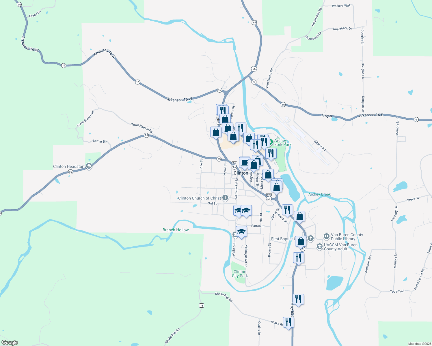 map of restaurants, bars, coffee shops, grocery stores, and more near 612 Main Street in Clinton