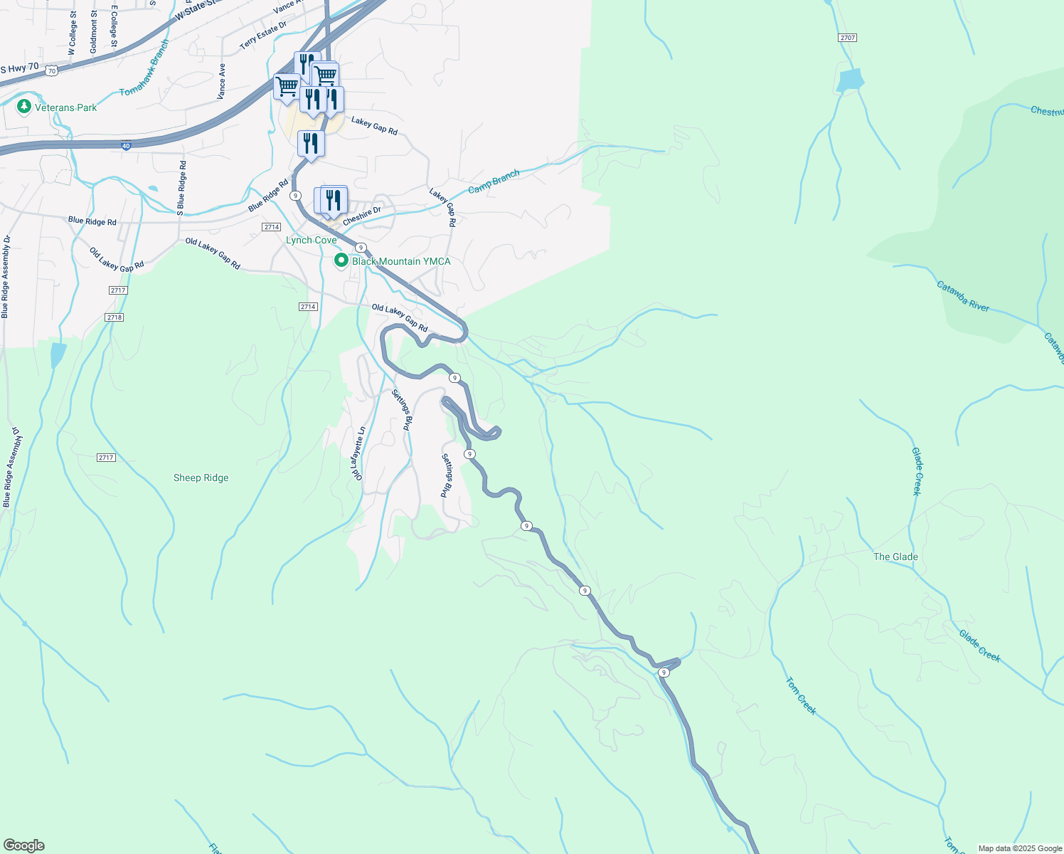 map of restaurants, bars, coffee shops, grocery stores, and more near 108 Magnolia Road in Black Mountain