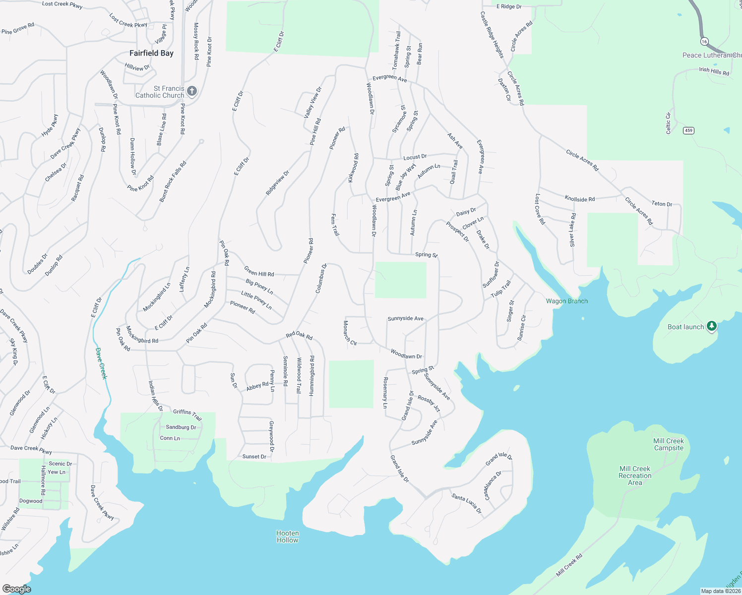 map of restaurants, bars, coffee shops, grocery stores, and more near 104 Jennifer Place in Fairfield Bay