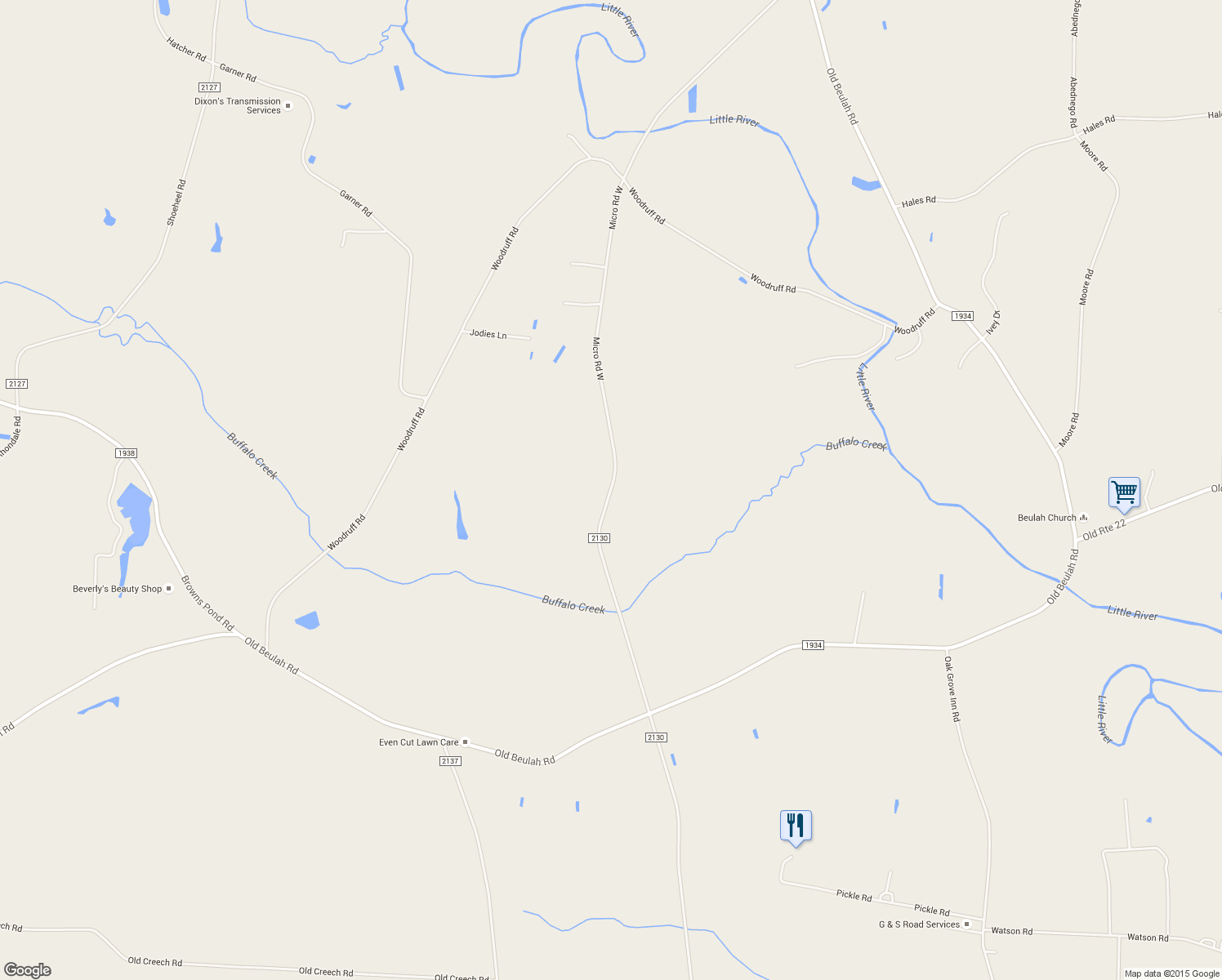 map of restaurants, bars, coffee shops, grocery stores, and more near Micro Road West in Selma