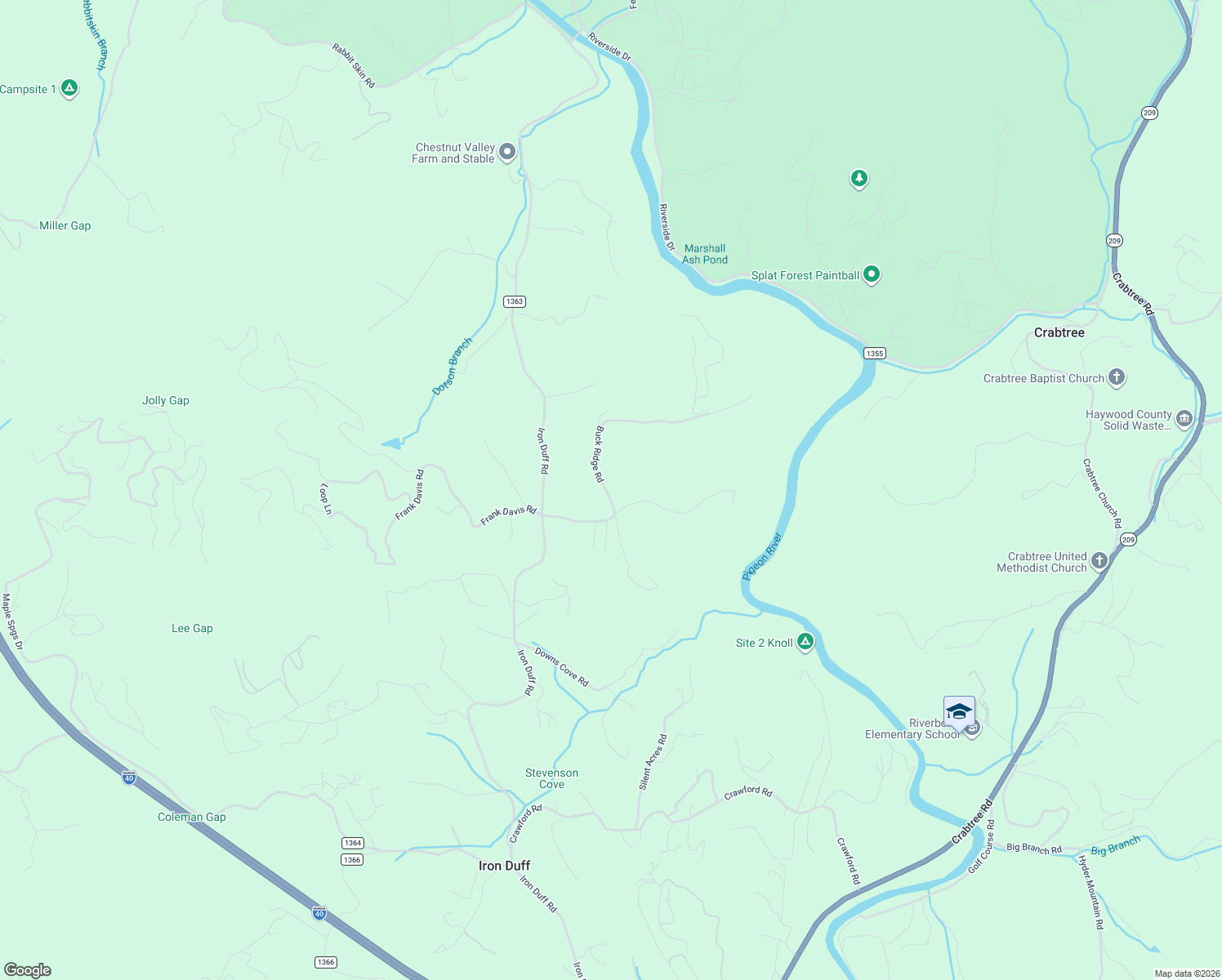 map of restaurants, bars, coffee shops, grocery stores, and more near 324 Buck Ridge Road in Waynesville