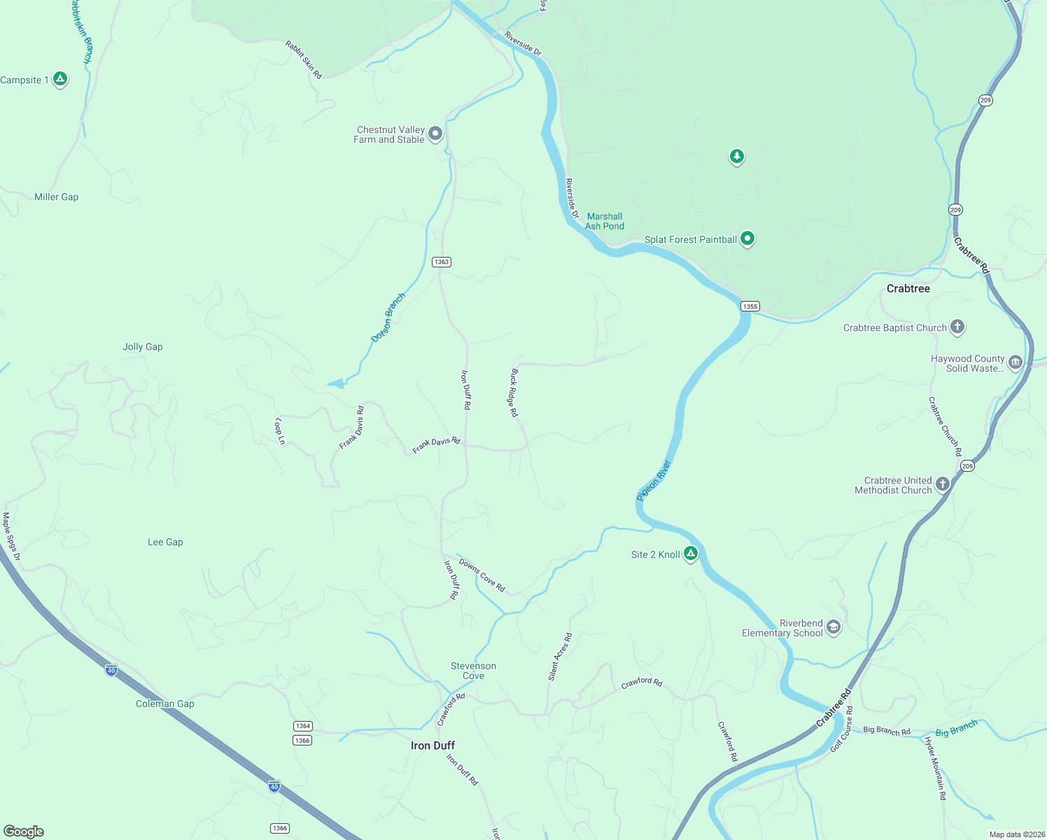map of restaurants, bars, coffee shops, grocery stores, and more near 324 Buck Ridge Road in Waynesville